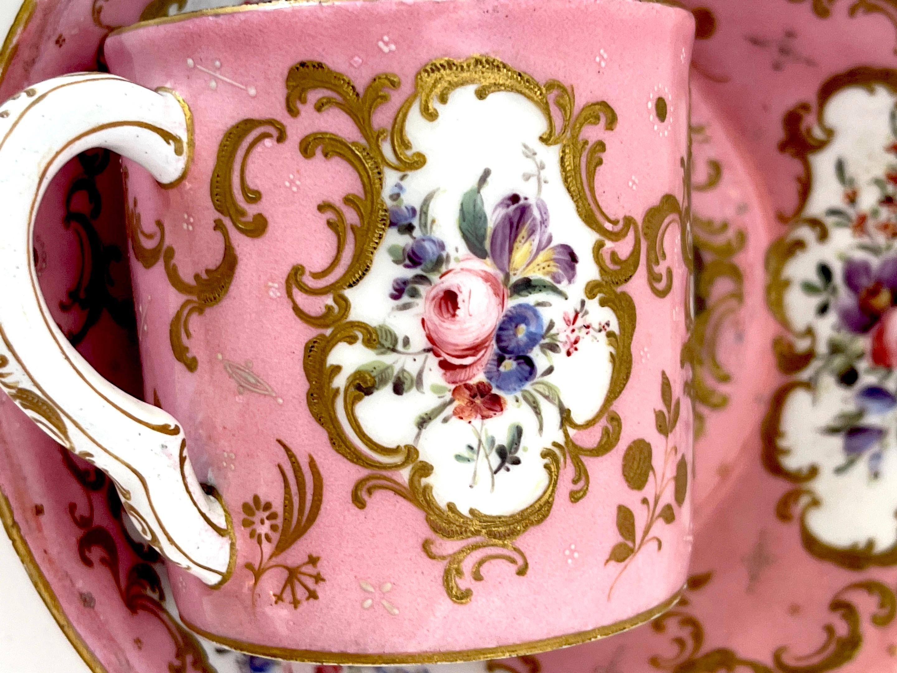 18th C. English Rocco Battersea & Porcelain Companion Cup & Saucer, Unique For Sale 4