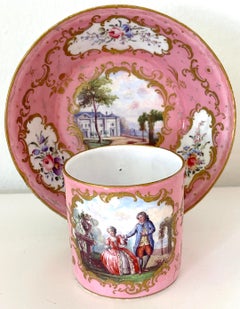 18th C. English Rocco Battersea & Porcelain Companion Cup & Saucer, Unique