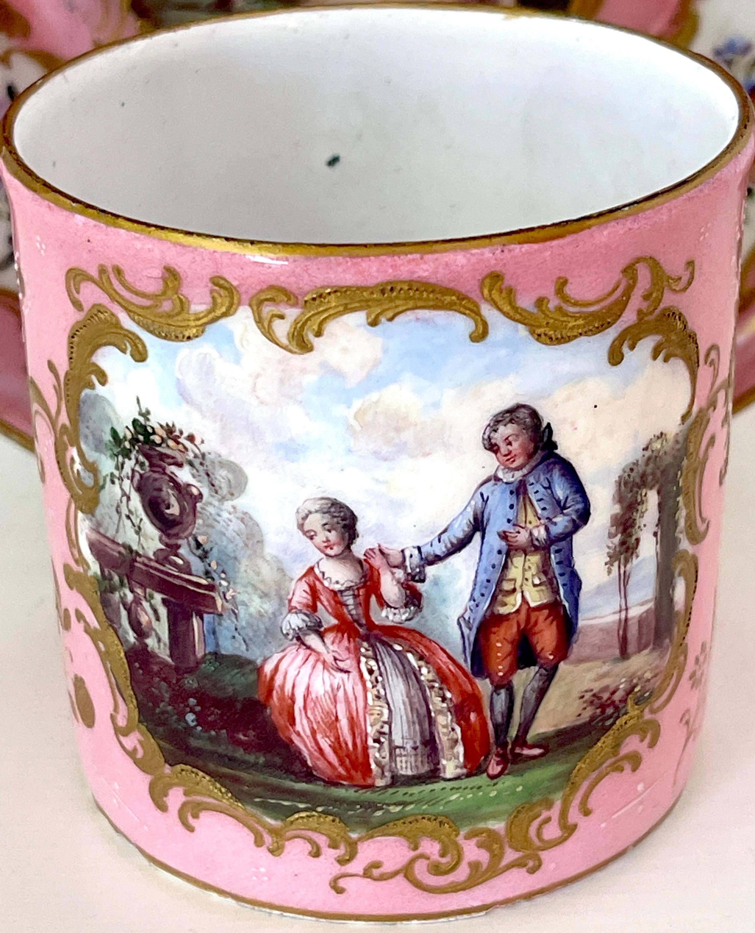 18th C. English Rocco Battersea & Porcelain Companion Cup & Saucer, Unique In Good Condition For Sale In West Palm Beach, FL