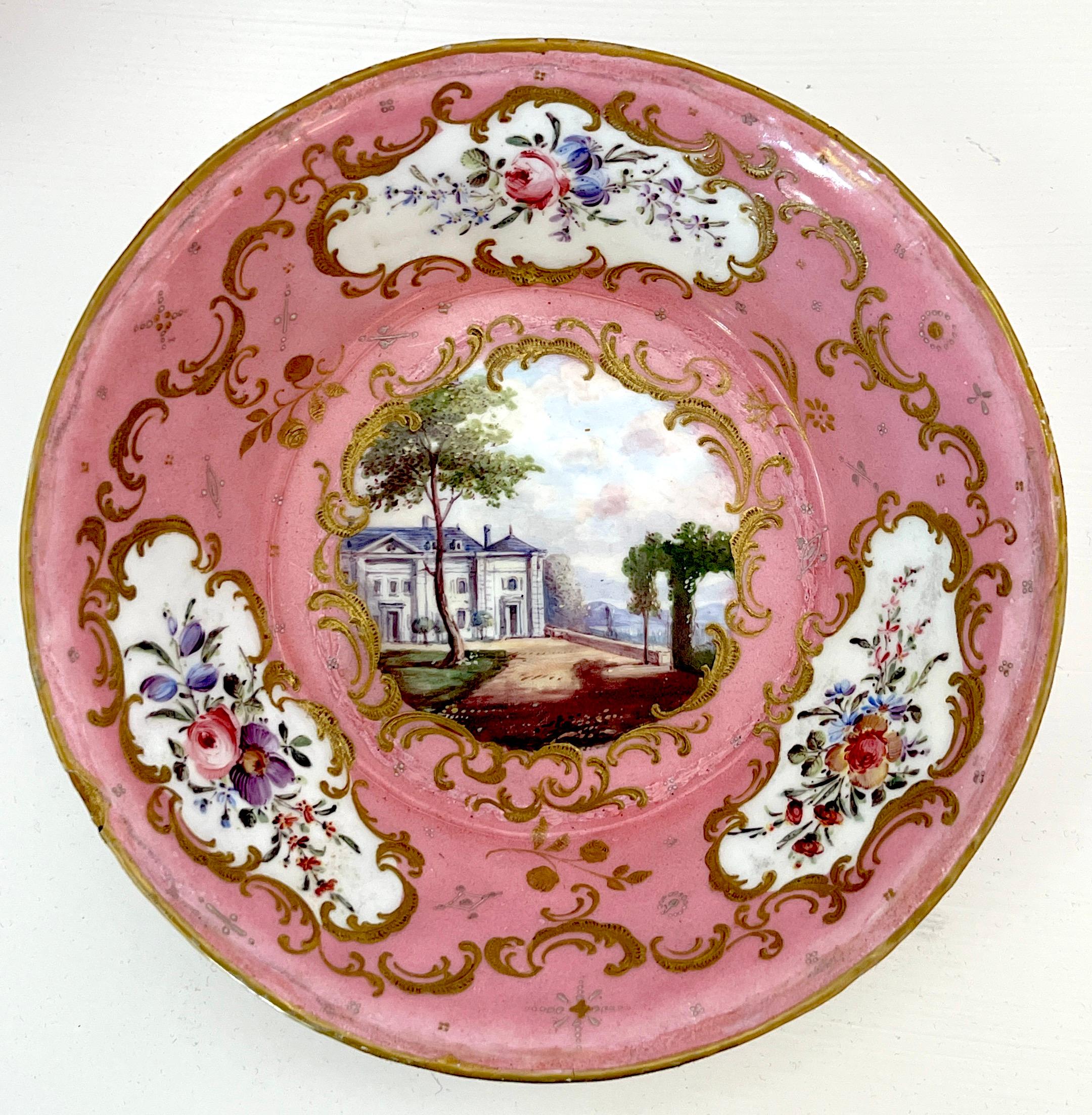 18th Century 18th C. English Rocco Battersea & Porcelain Companion Cup & Saucer, Unique For Sale