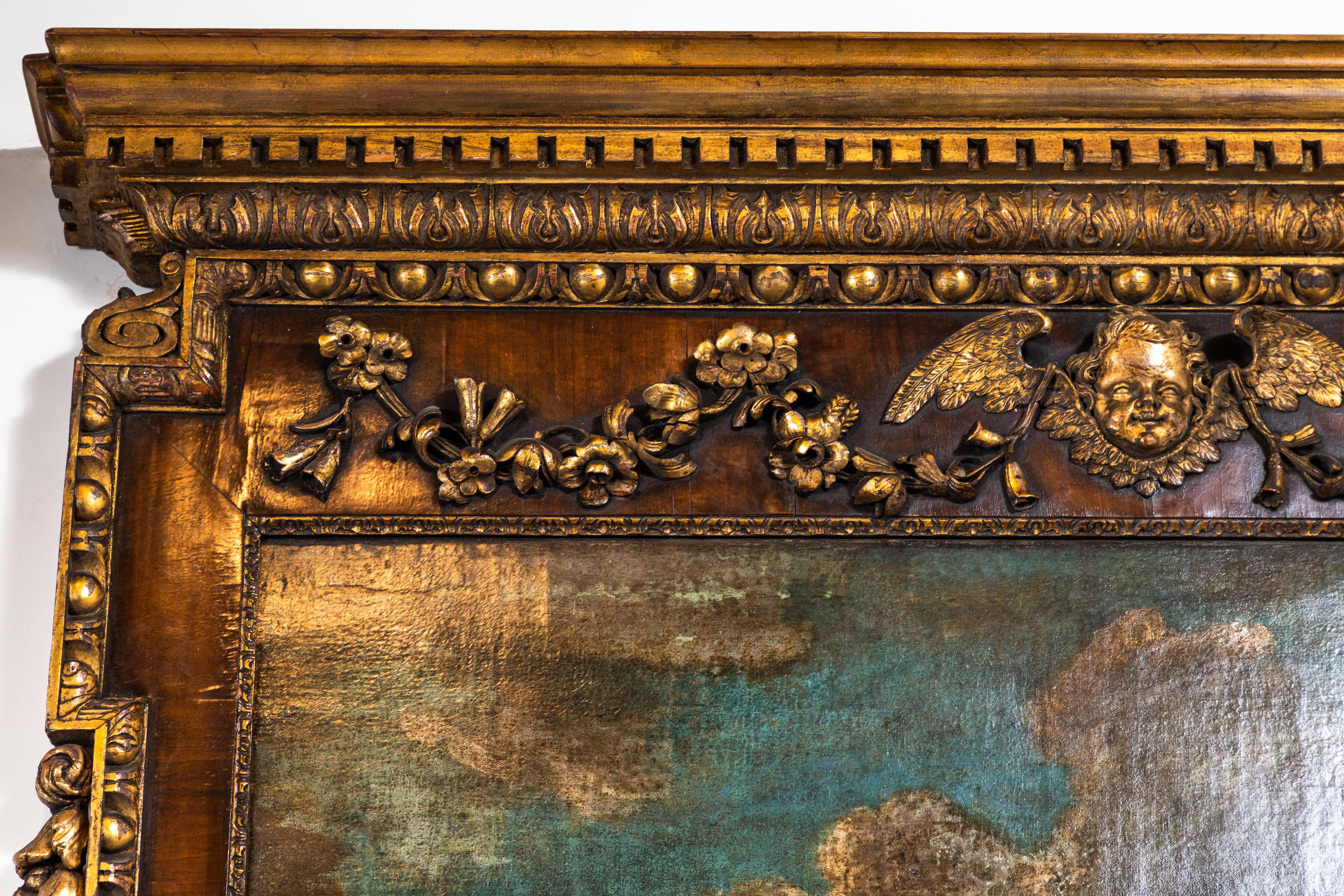 Anglais Miroir Trumeau anglais du 18ème siècle avec peinture à l'huile en vente