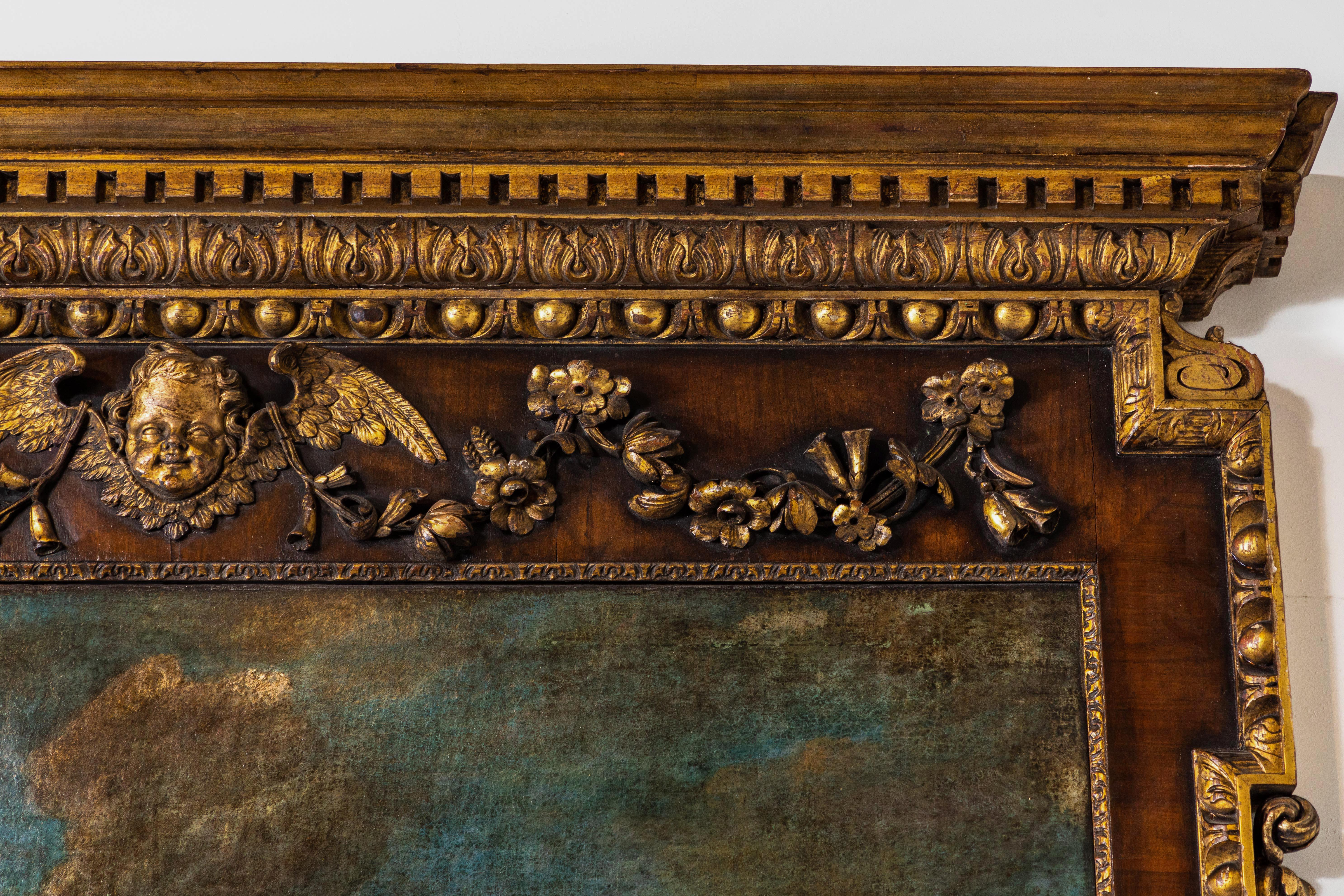 Miroir Trumeau anglais du 18ème siècle avec peinture à l'huile Bon état - En vente à Los Angeles, CA