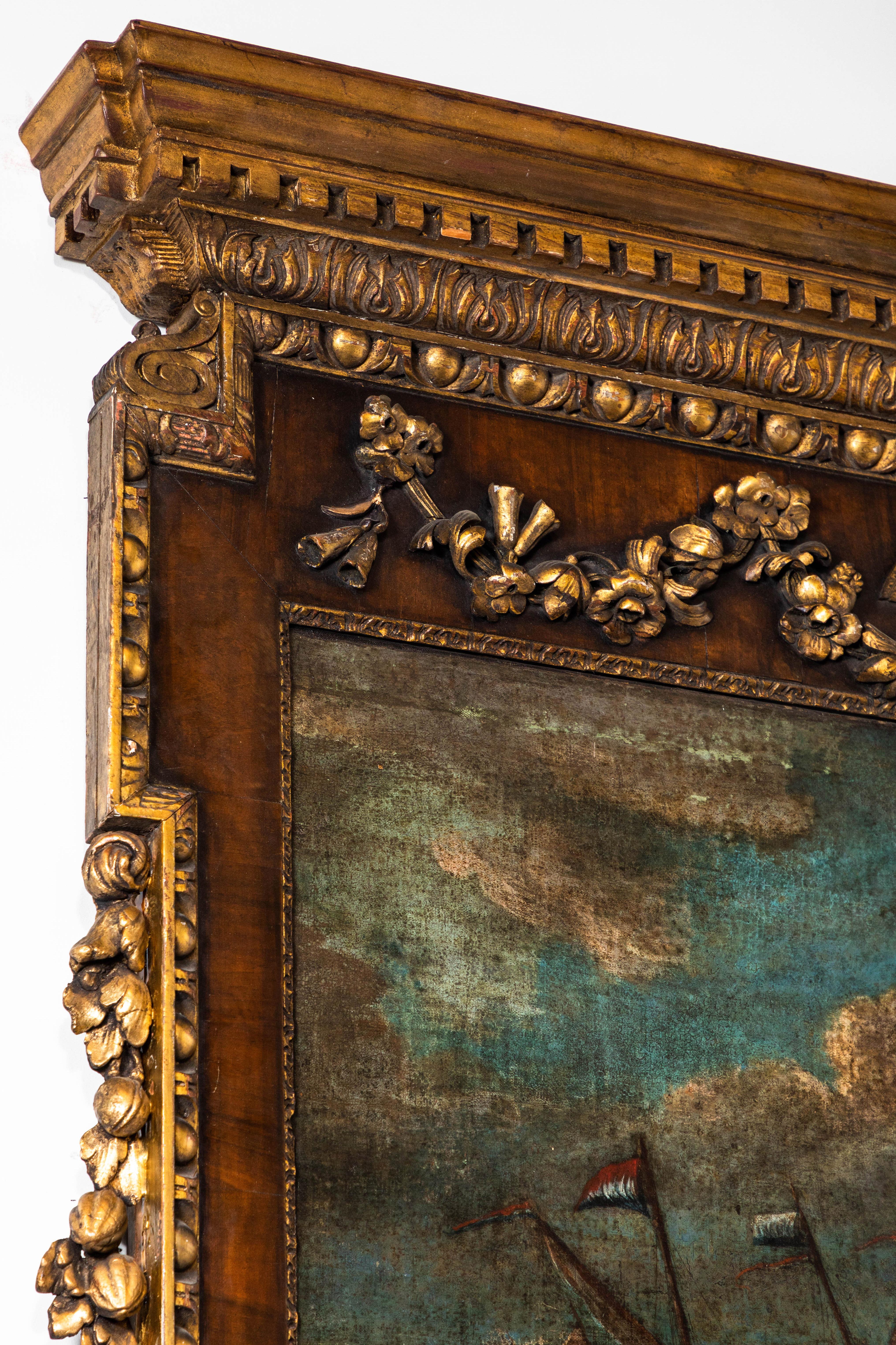 18th Century, English Trumeau Mirror with Oil Painting For Sale 3