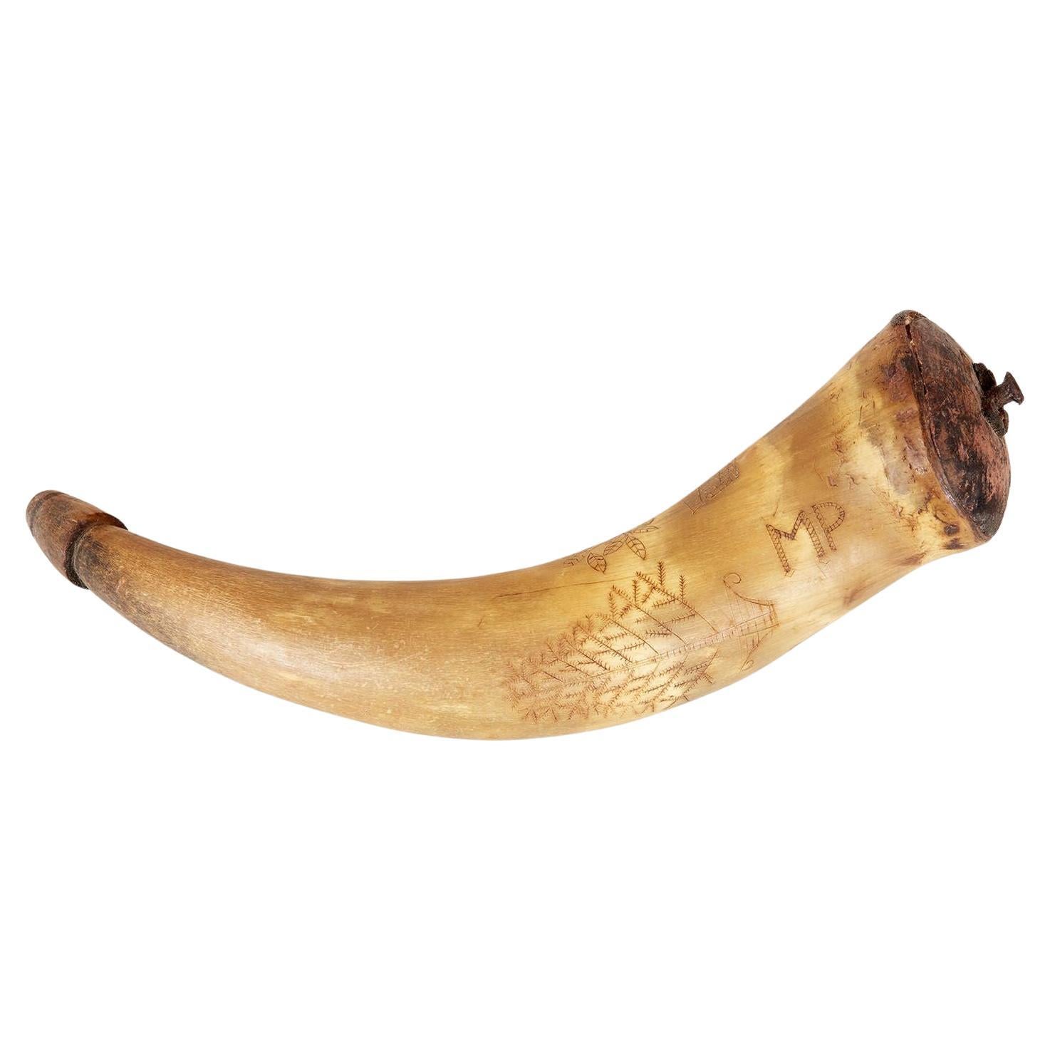 18th c. Engraved Powder Horn