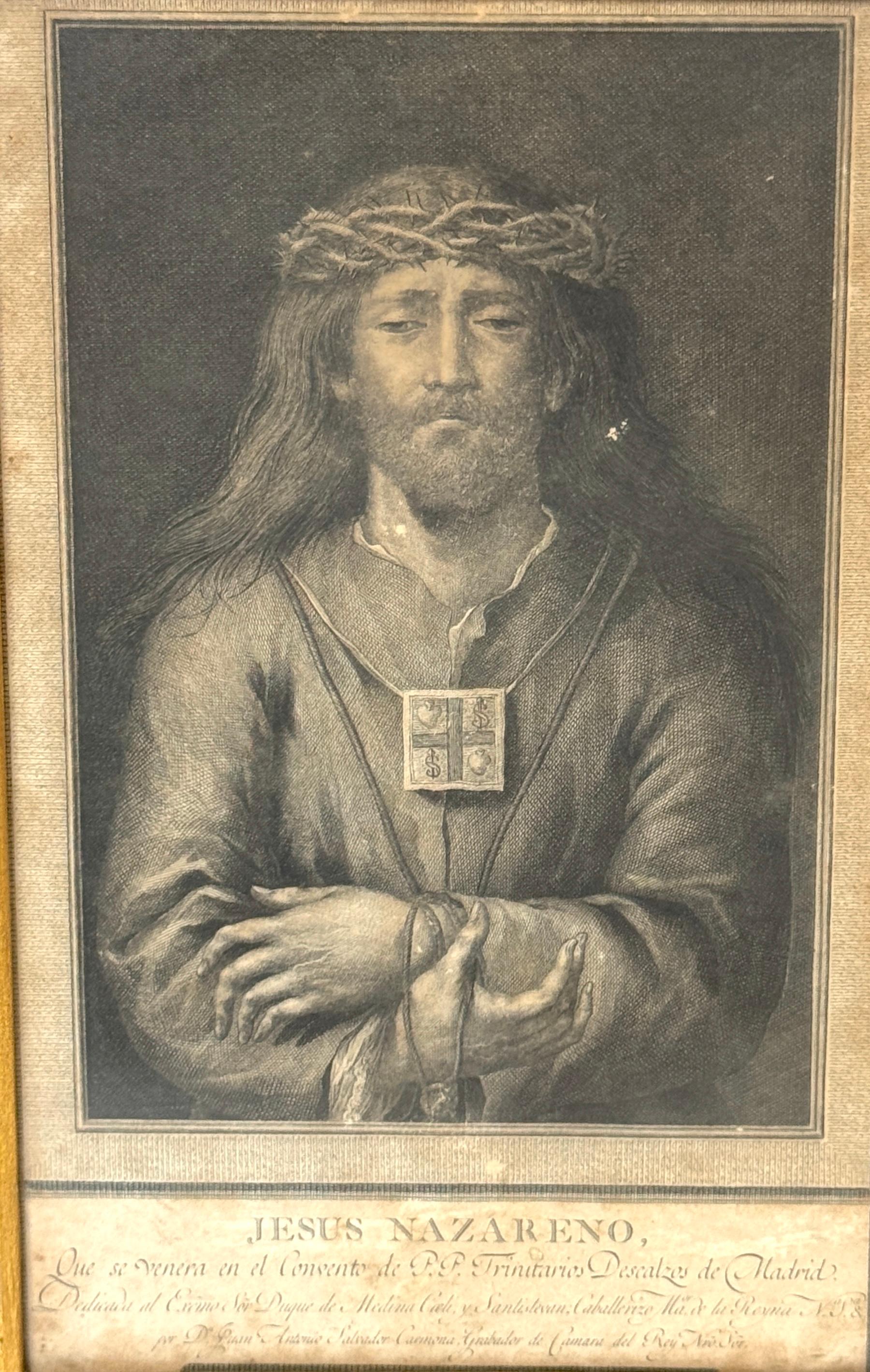 Baroque Gravure du 18ème C Jesús Nazareno par Juan Antonio Salvador Carmona en vente
