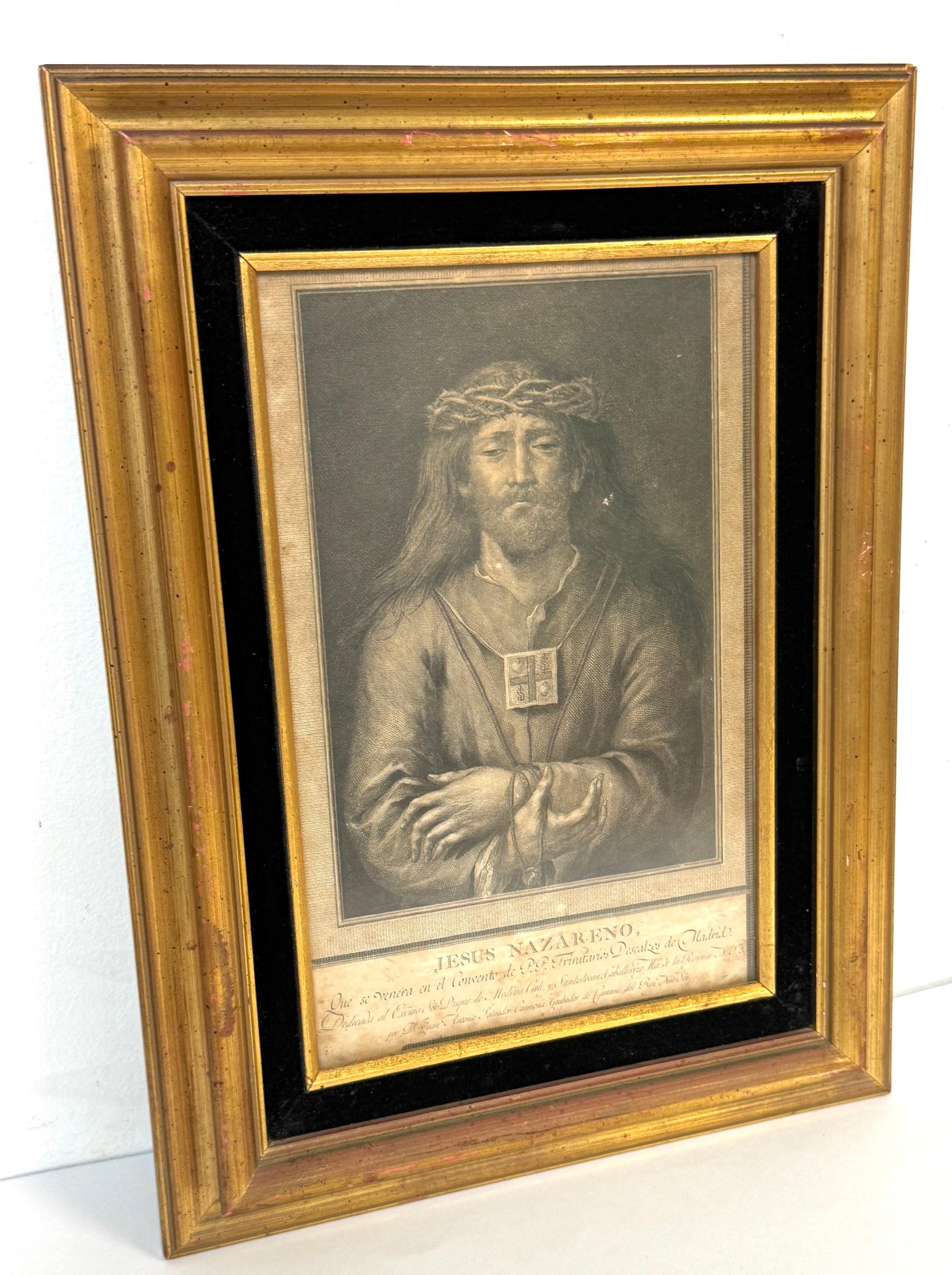 Velours Gravure du 18ème C Jesús Nazareno par Juan Antonio Salvador Carmona en vente
