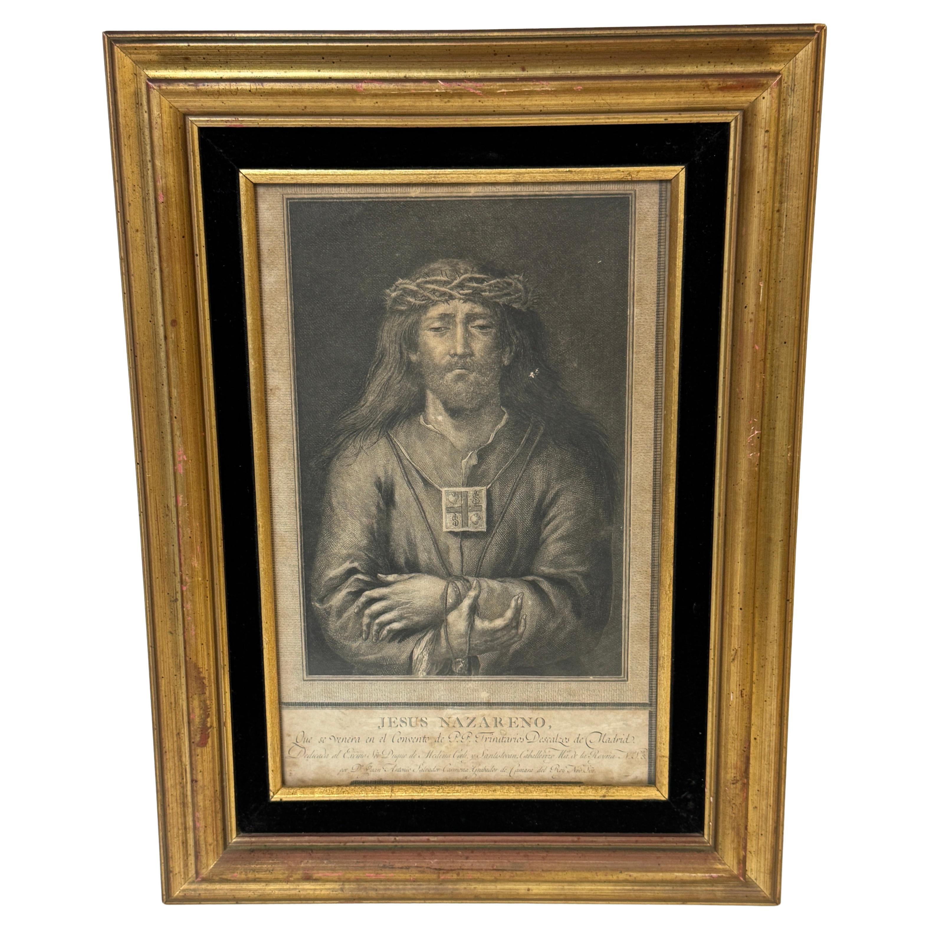 Gravure du 18ème C Jesús Nazareno par Juan Antonio Salvador Carmona en vente