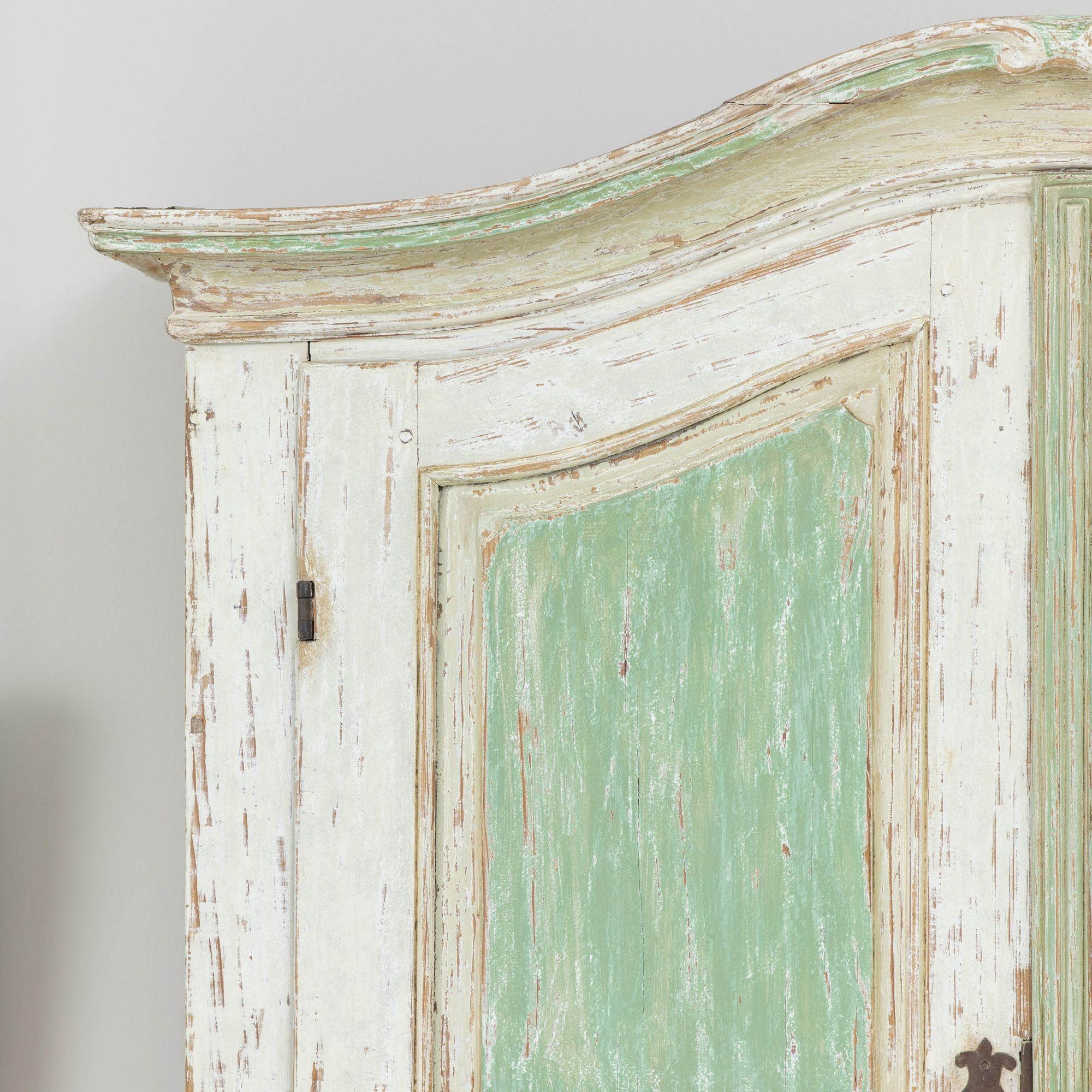 Wood 18th c. European Two-Part Cabinet in Original Paint