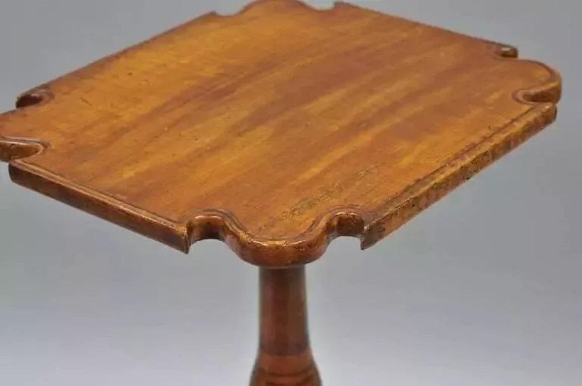 Unknown 18th C. Federal Cherry Candle Stand Tea Table Tripod Pedestal Scallop Carved Top For Sale