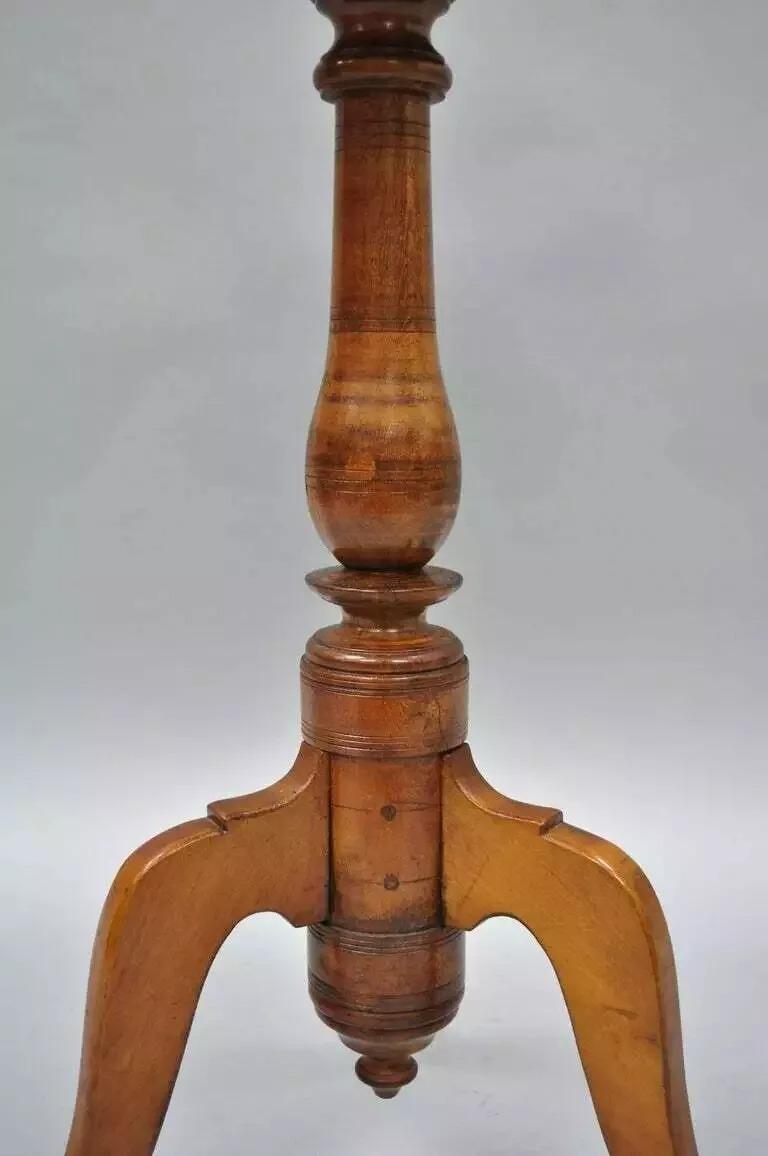 18th Century and Earlier 18th C. Federal Cherry Candle Stand Tea Table Tripod Pedestal Scallop Carved Top For Sale