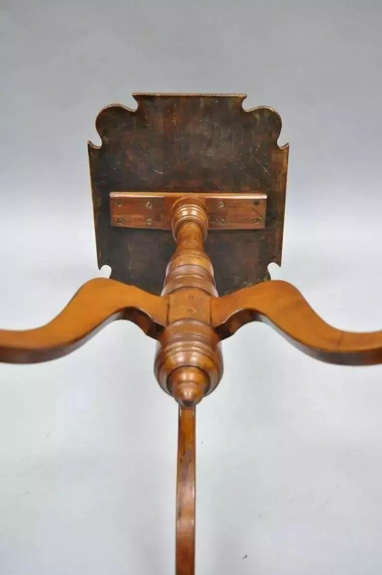 18th C. Federal Cherry Candle Stand Tea Table Tripod Pedestal Scallop Carved Top For Sale 3