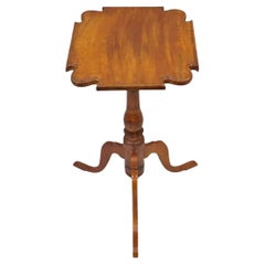 18th C. Federal Cherry Candle Stand Tea Table Tripod Pedestal Scallop Carved Top