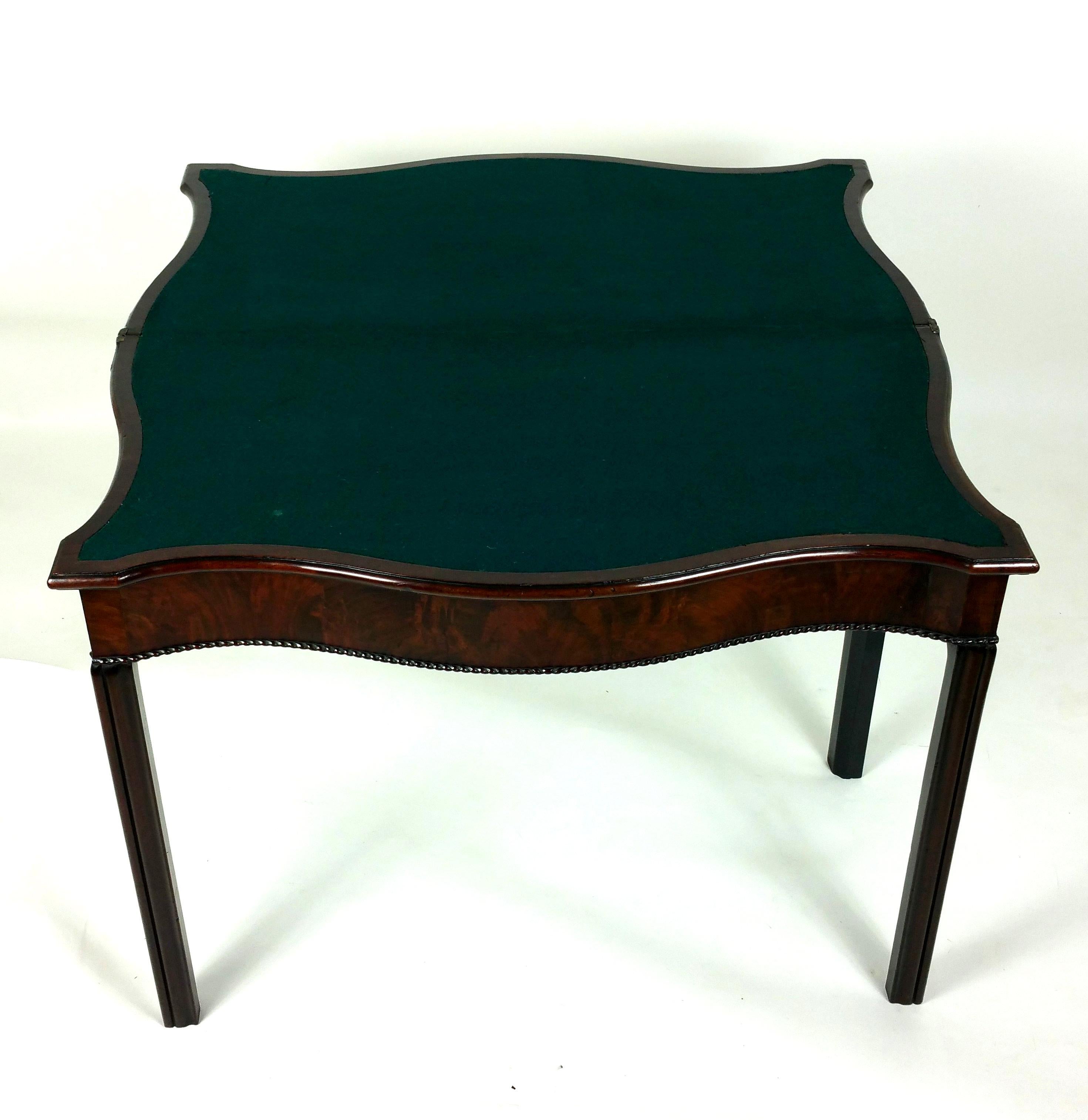 English 18th Century Figured Mahogany Serpentine Shaped Card Table