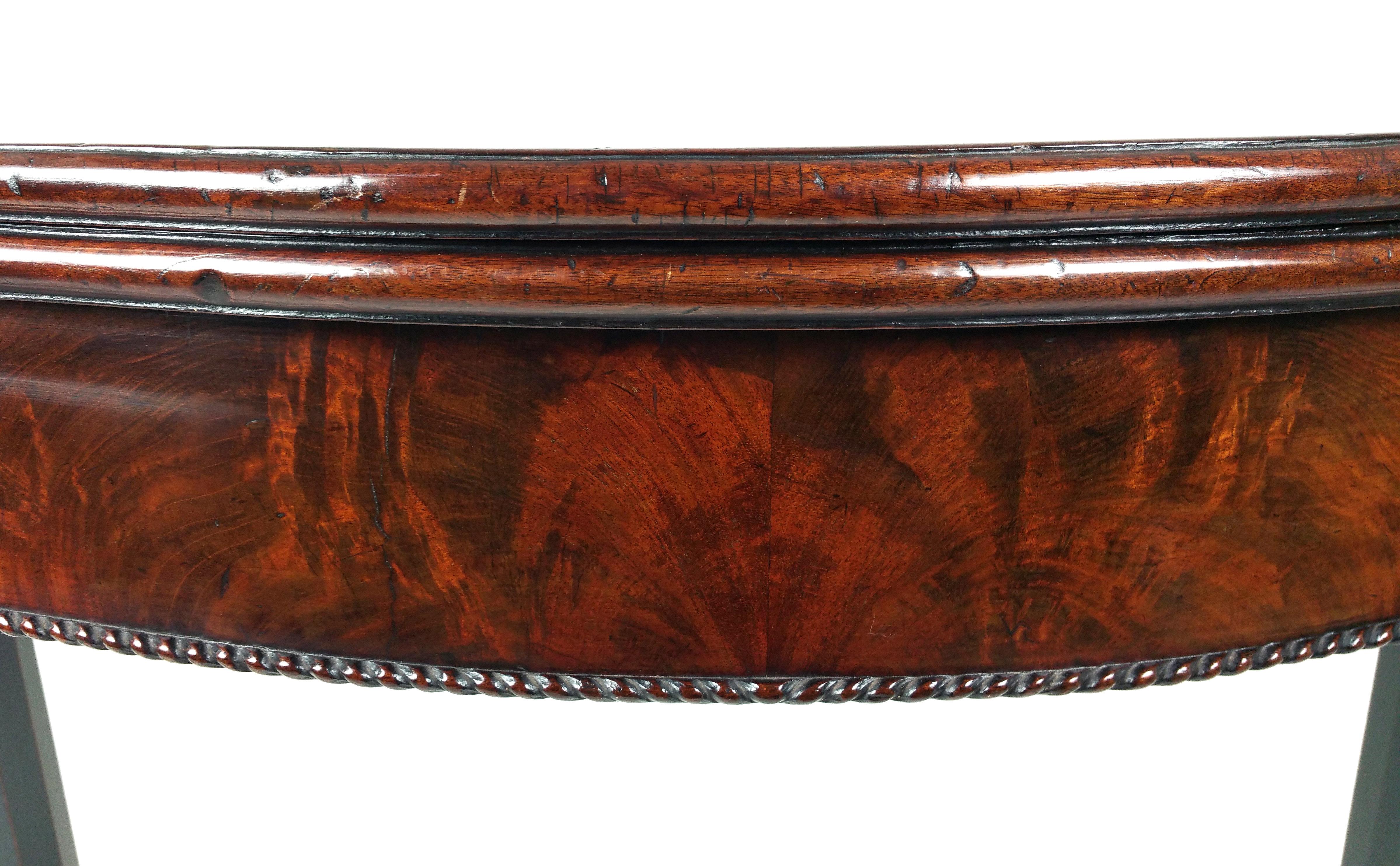 Baize 18th Century Figured Mahogany Serpentine Shaped Card Table