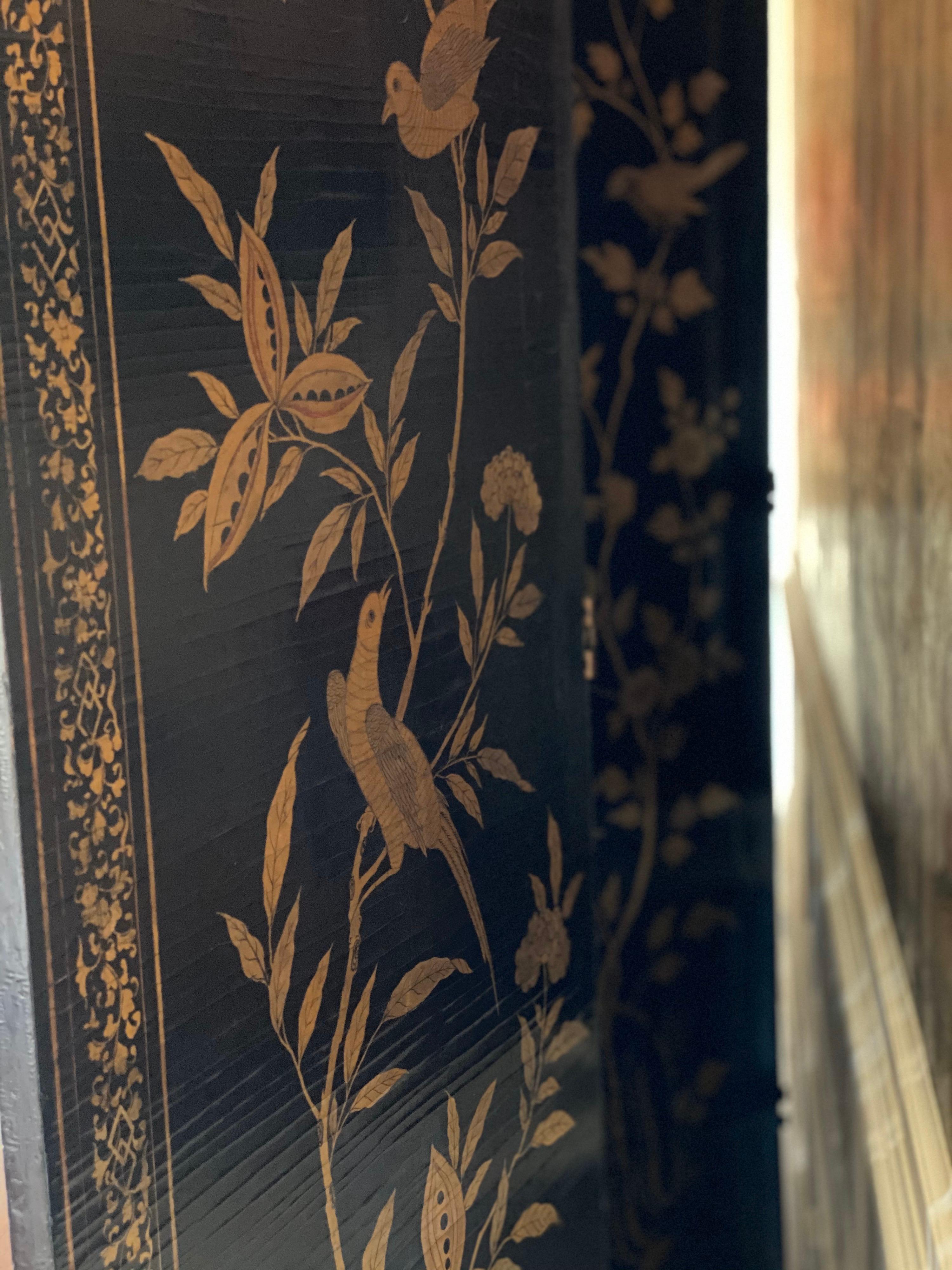 Fine Chinese Export Black and Gilt Lacquered Eight-Panel Folding Screen 12
