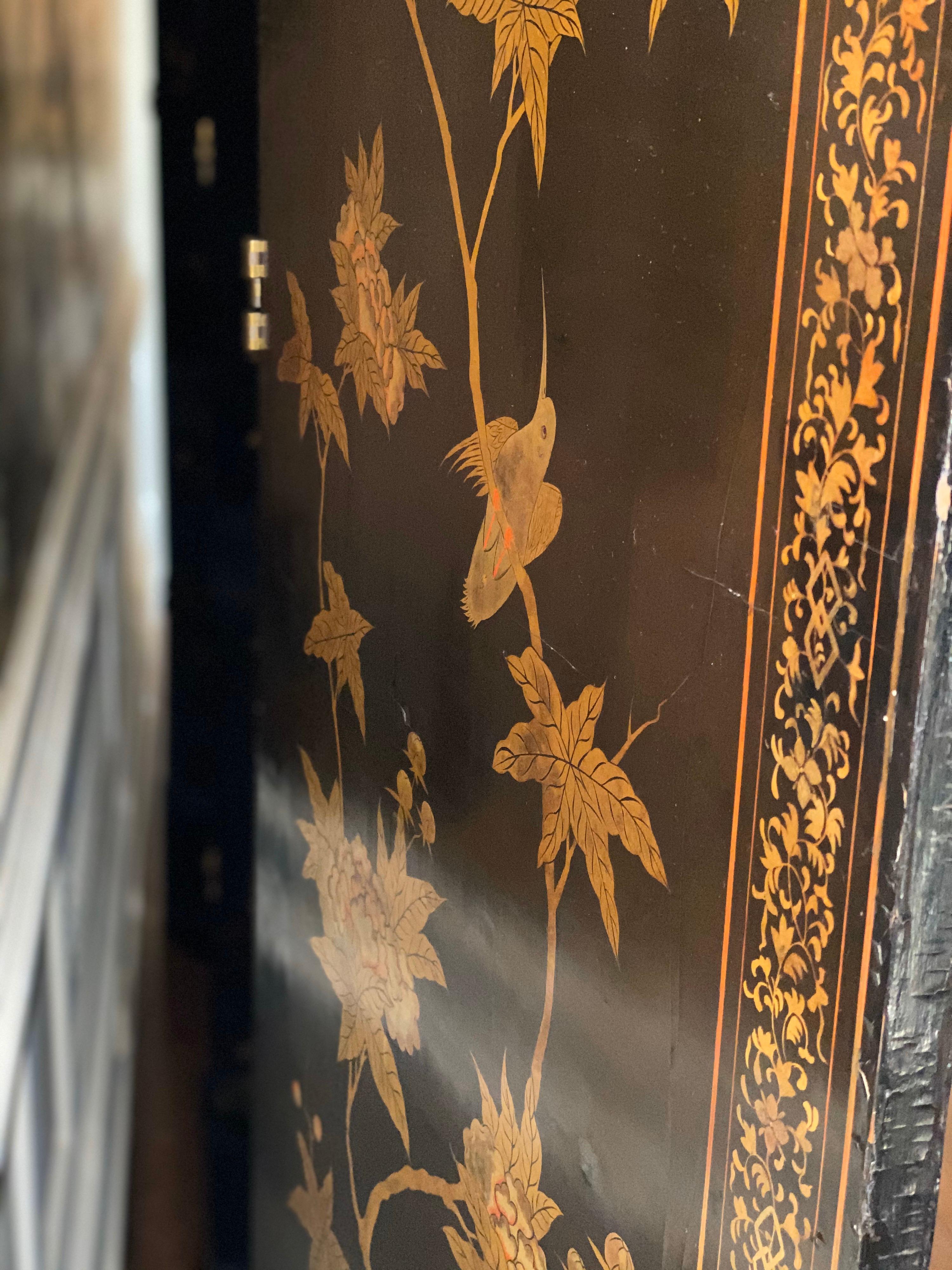 Fine Chinese Export Black and Gilt Lacquered Eight-Panel Folding Screen 13