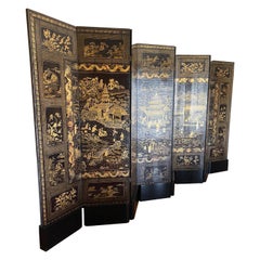 Fine Chinese Export Black and Gilt Lacquered Eight-Panel Folding Screen