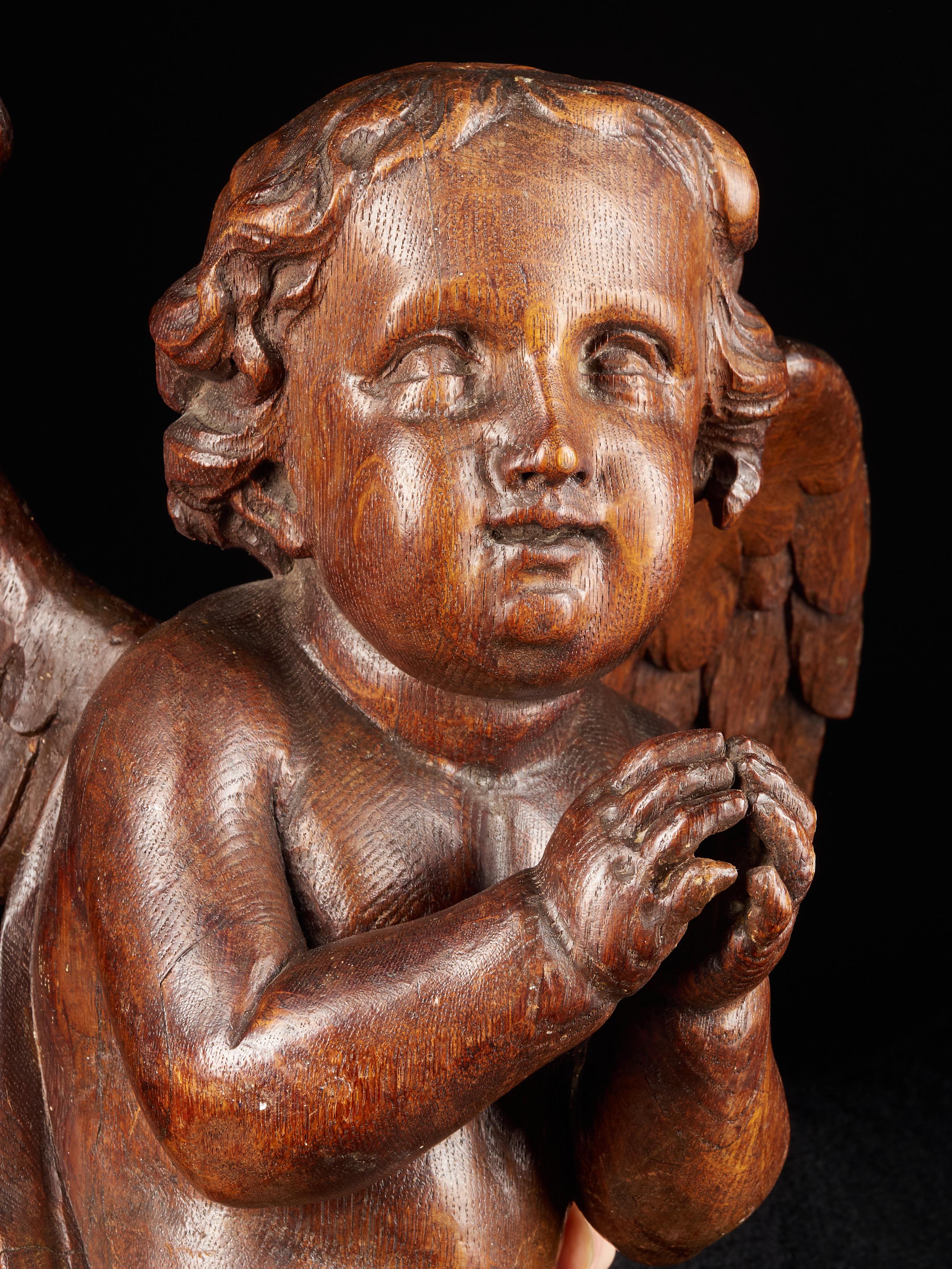 18th Century Flemish School, Baroque Angel Sculpture or Butti, Carved in Oak In Fair Condition In Leuven , BE