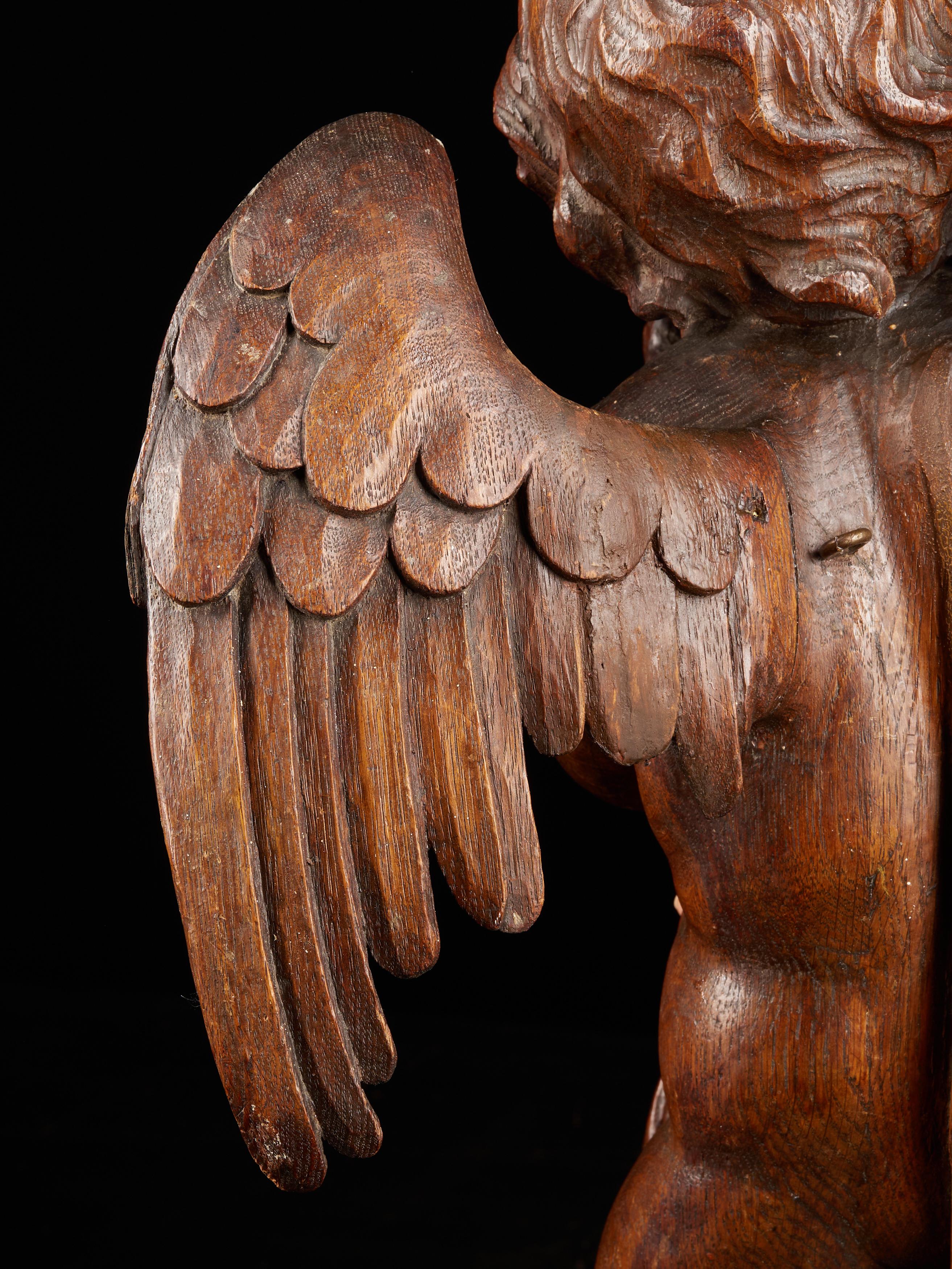 Wood 18th Century Flemish School, Baroque Angel Sculpture or Butti, Carved in Oak