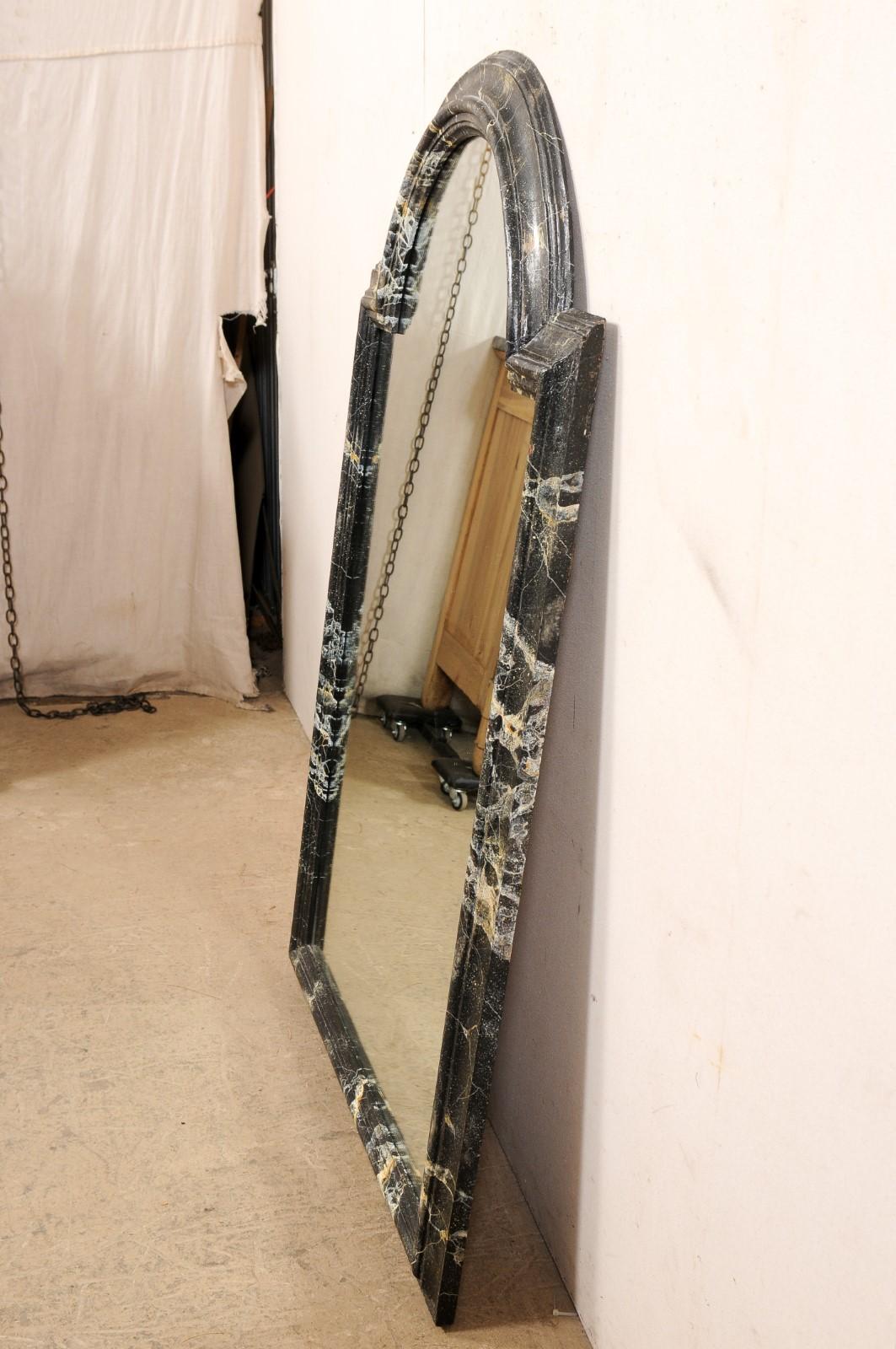 18th C. French Arch Crested Mirror w/Faux-Marbled Wood Surround For Sale 1
