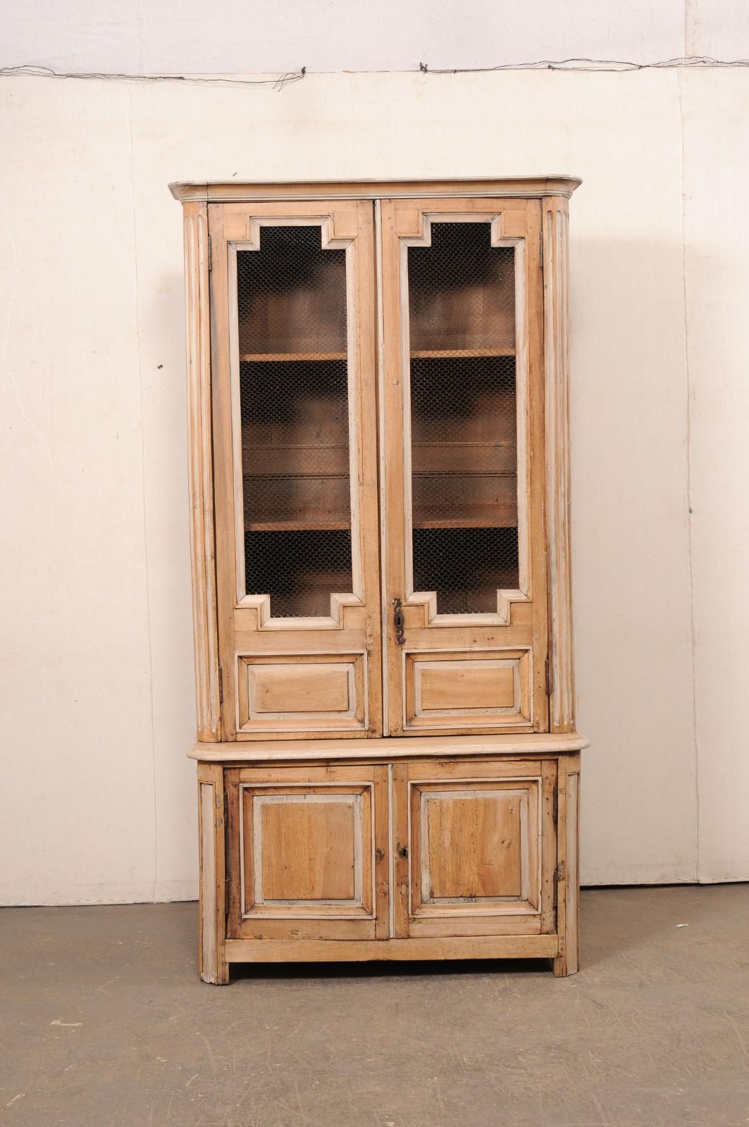 18th C. French Bleached Buffet à Deux-Corps w/Wire-Front Geometric Panel Doors For Sale 5