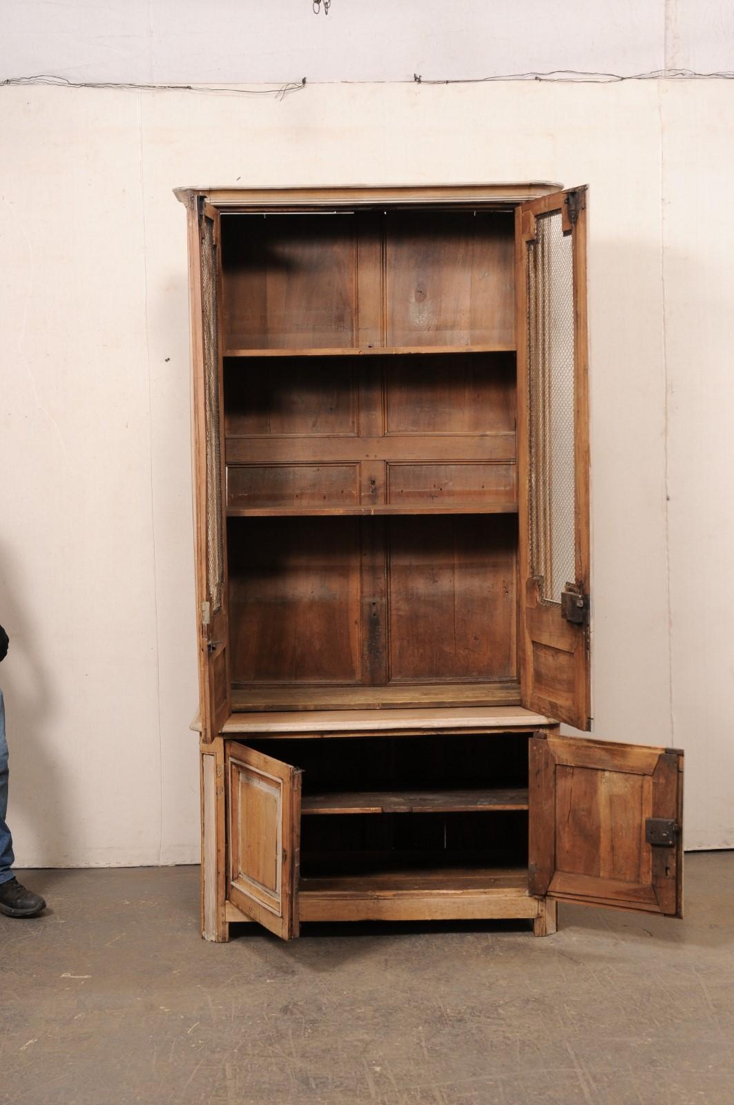 18th C. French Bleached Buffet à Deux-Corps w/Wire-Front Geometric Panel Doors For Sale 6