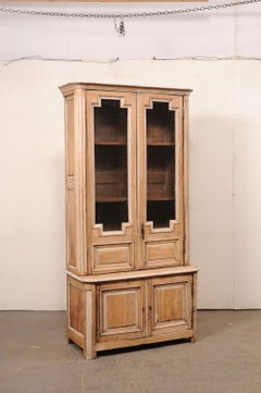 18th C. French Bleached Buffet à Deux-Corps w/Wire-Front Geometric Panel Doors