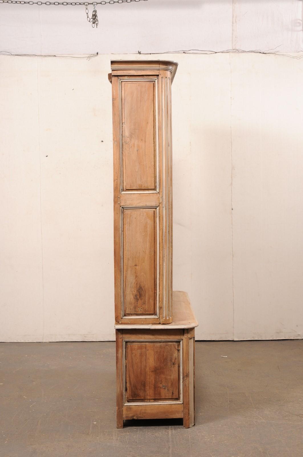Wood 18th C. French Bleached Buffet à Deux-Corps w/Wire-Front Geometric Panel Doors For Sale