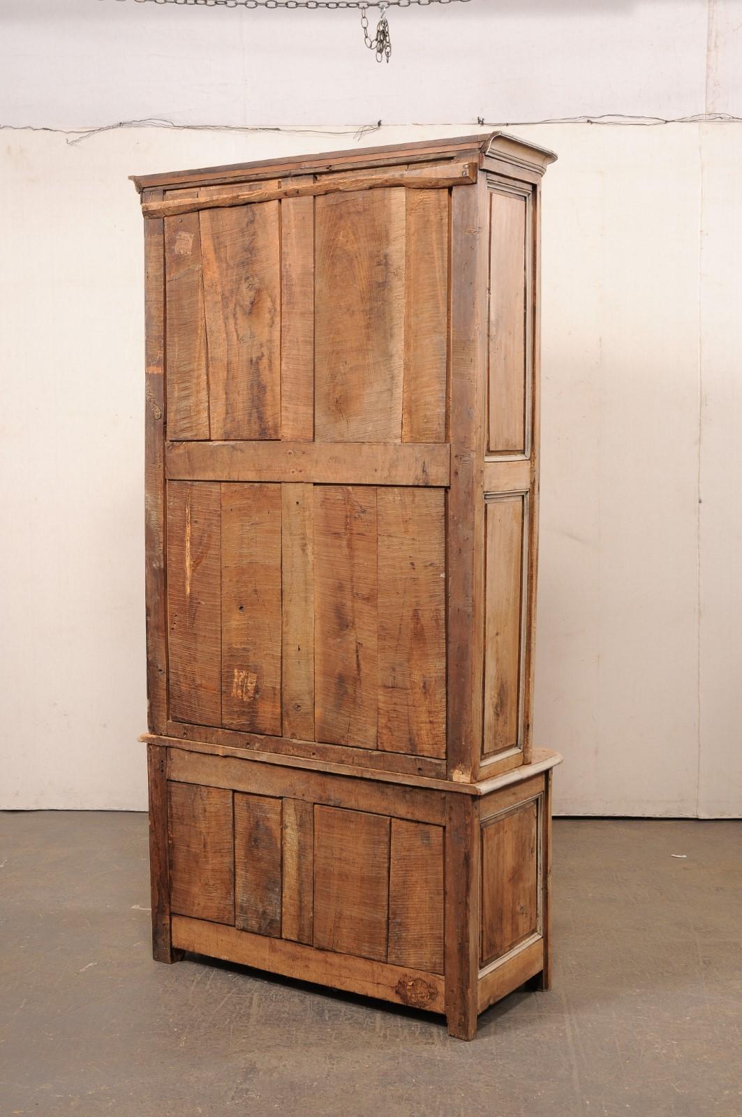 18th C. French Bleached Buffet à Deux-Corps w/Wire-Front Geometric Panel Doors For Sale 1