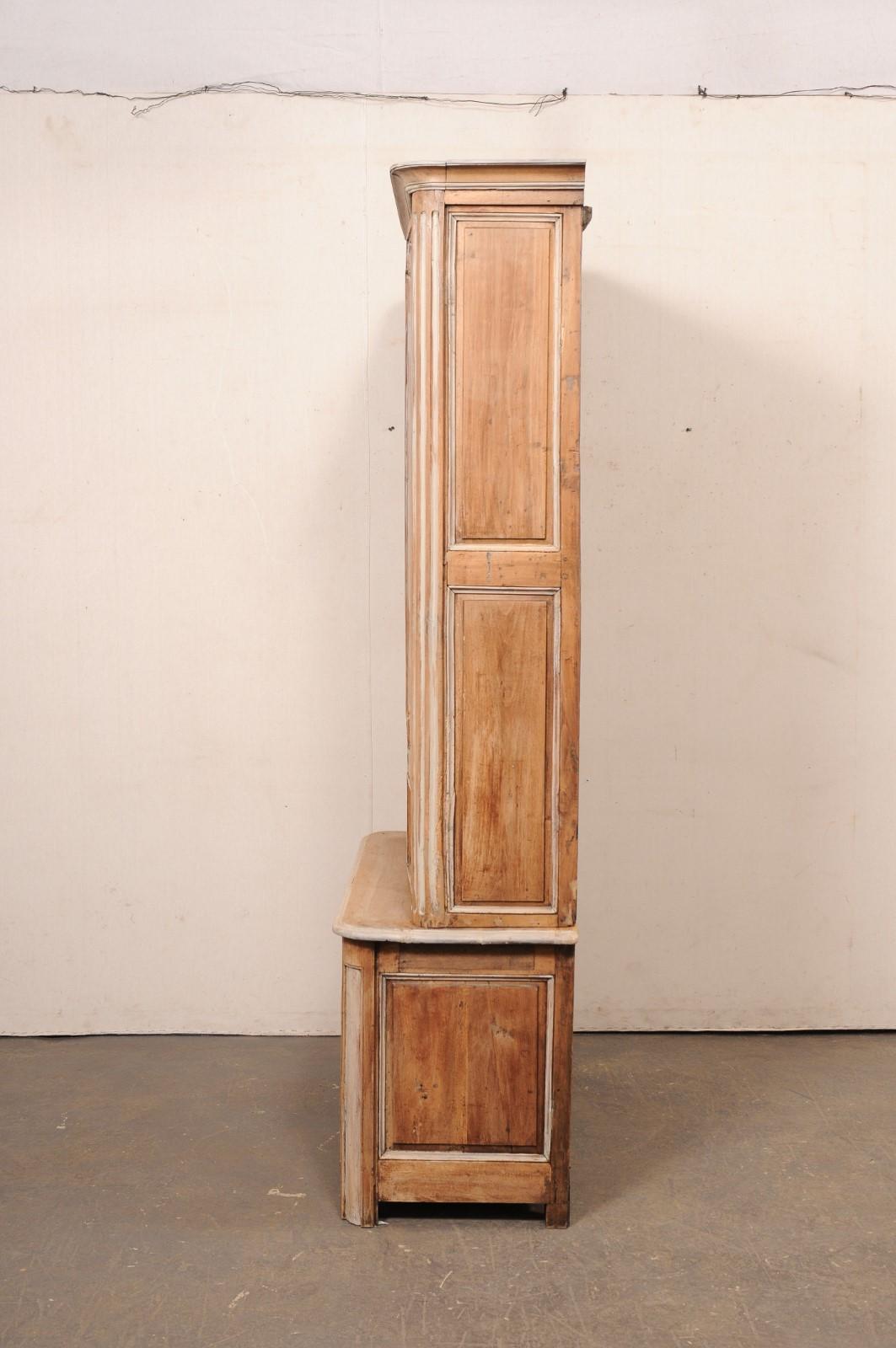 18th C. French Bleached Buffet à Deux-Corps w/Wire-Front Geometric Panel Doors For Sale 4