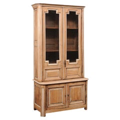 Antique 18th C. French Bleached Buffet à Deux-Corps w/Wire-Front Geometric Panel Doors