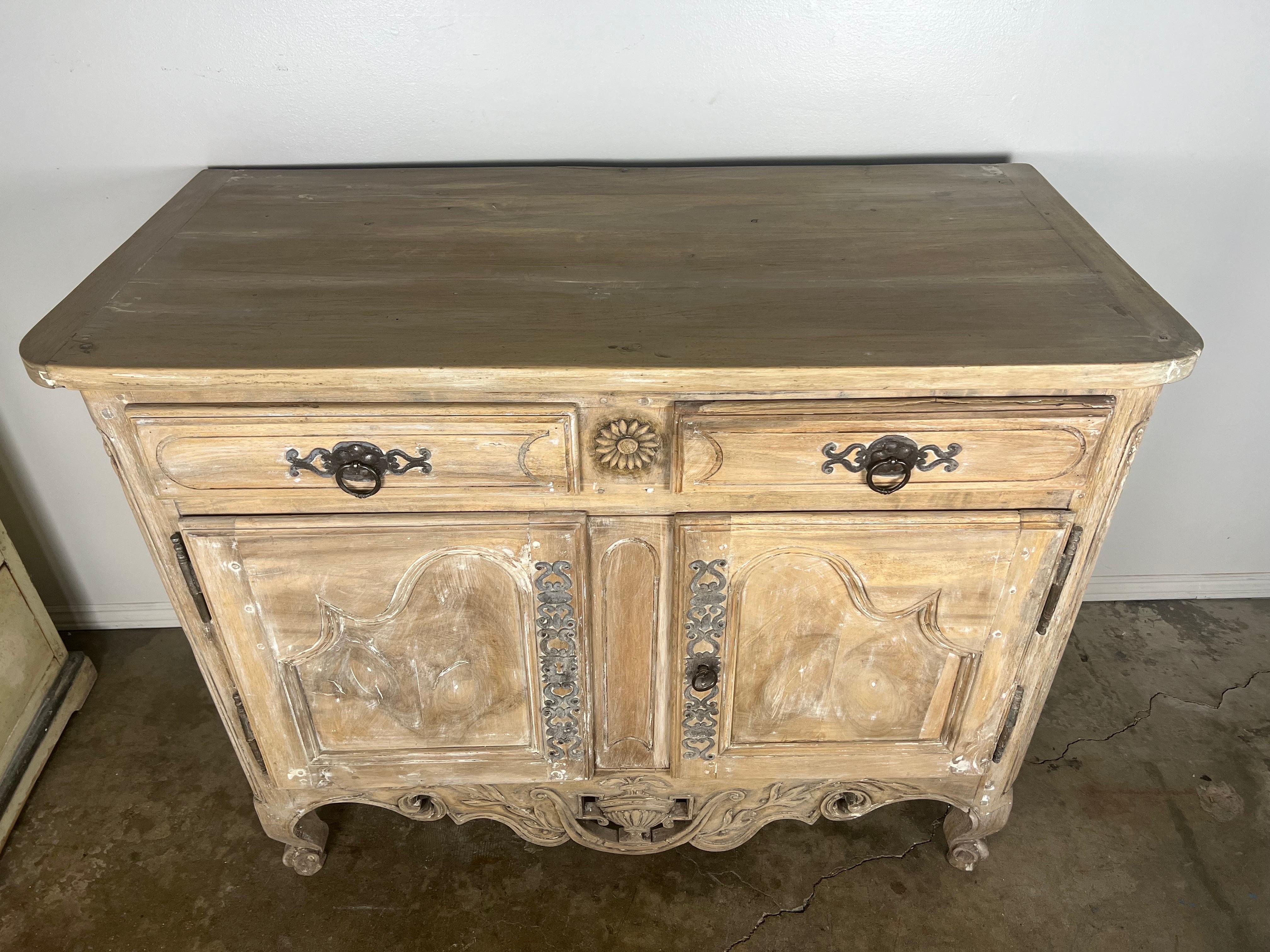 French Provincial 18th C. French Carved Buffet with Distressed Painted Finish For Sale