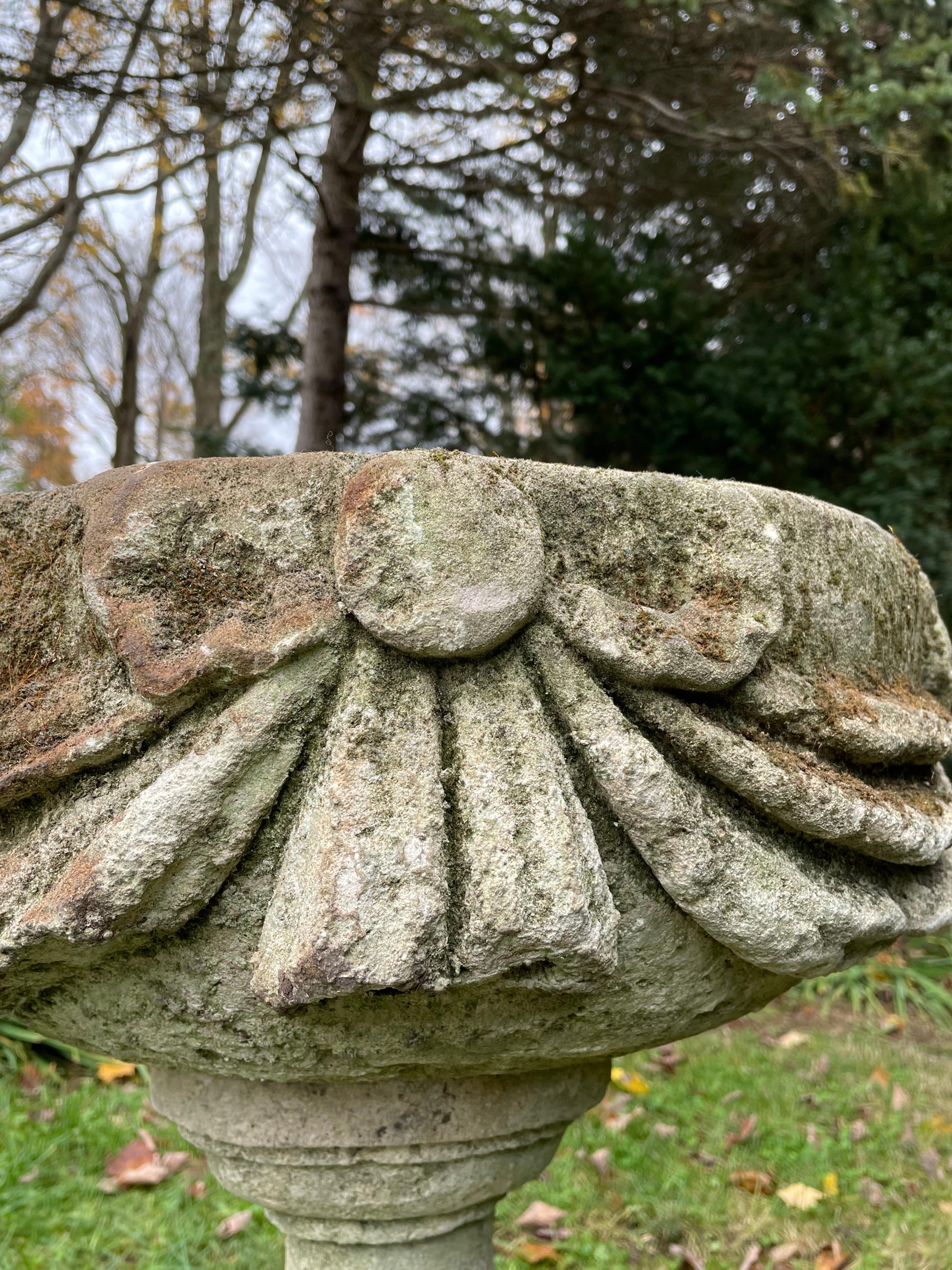 Hand-Carved 18th C French Carved Stone Basin on Pedestal/Birdbath/Planter