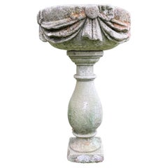 Antique 18th C French Carved Stone Basin on Pedestal/Birdbath/Planter