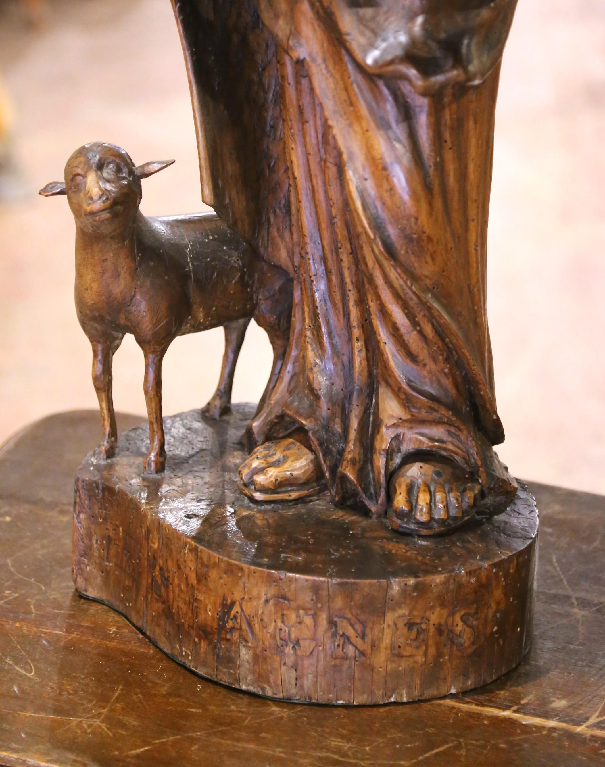 Hand-Carved 18th C. French Carved Walnut Figure of Saint John the Baptist with Lamb For Sale