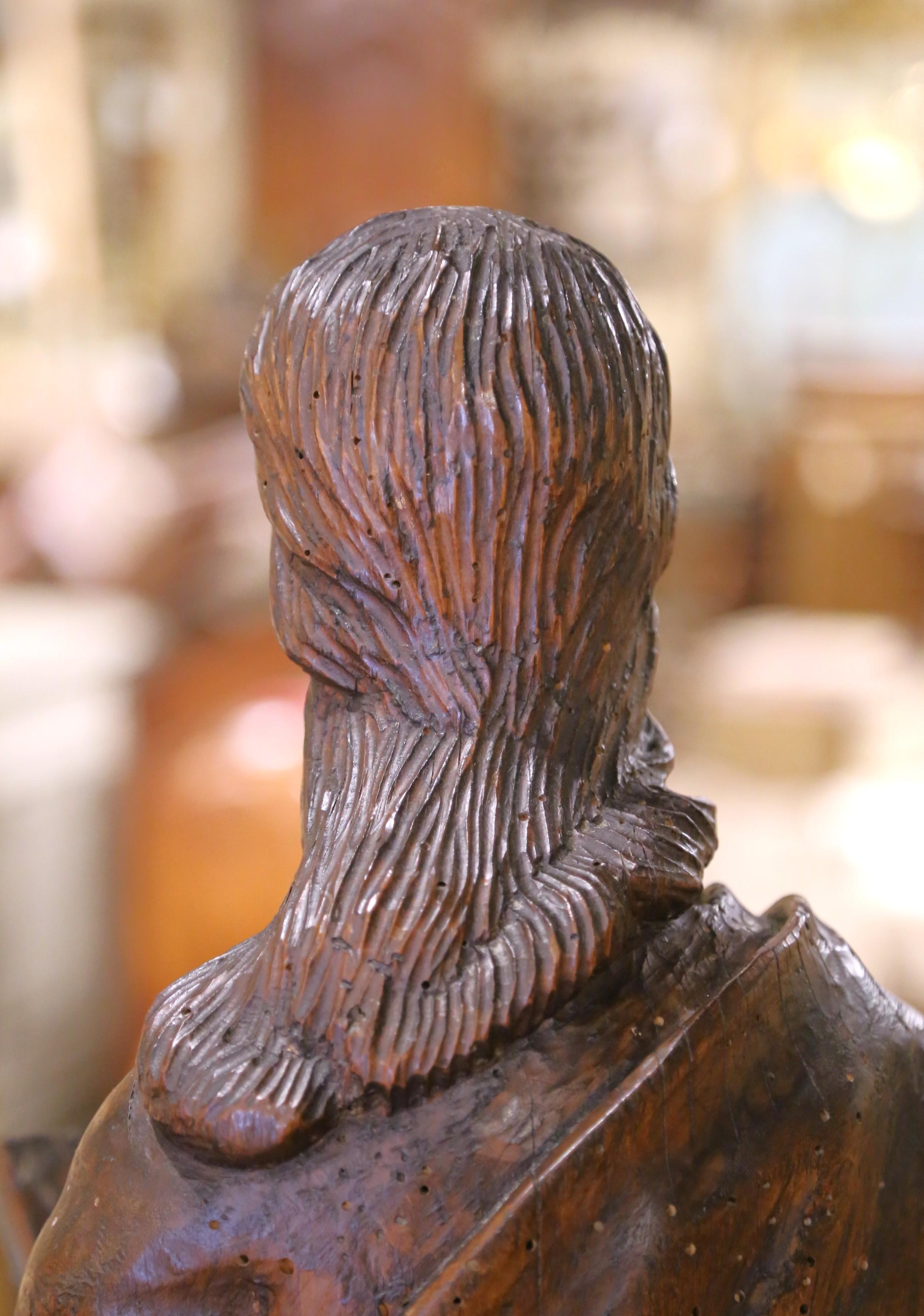 18th C. French Carved Walnut Figure of Saint John the Baptist with Lamb For Sale 2