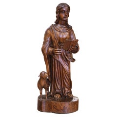 18th C. French Carved Walnut Figure of Saint John the Baptist with Lamb