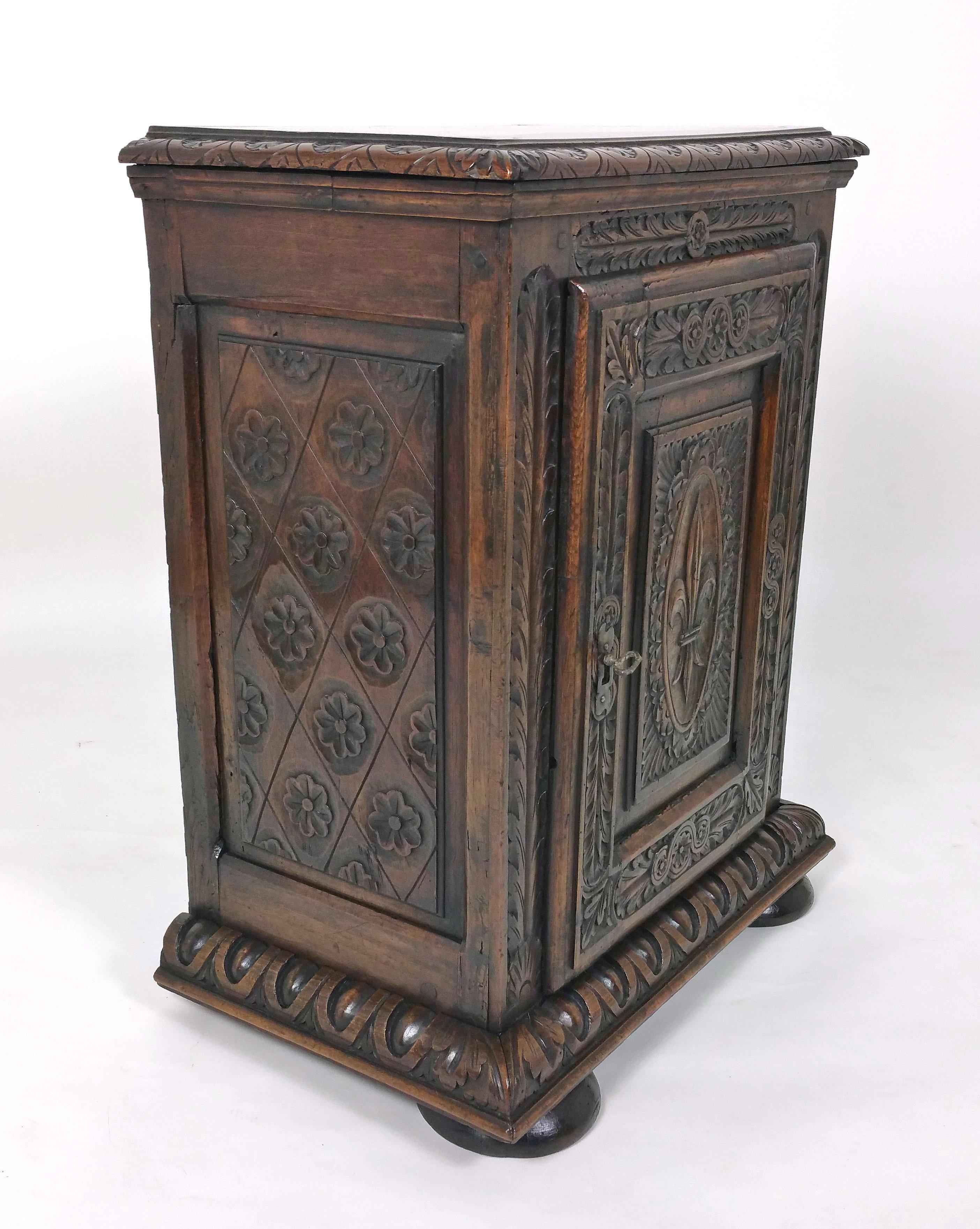 18th Century French Carved Walnut Single Door Side Cupboard 7