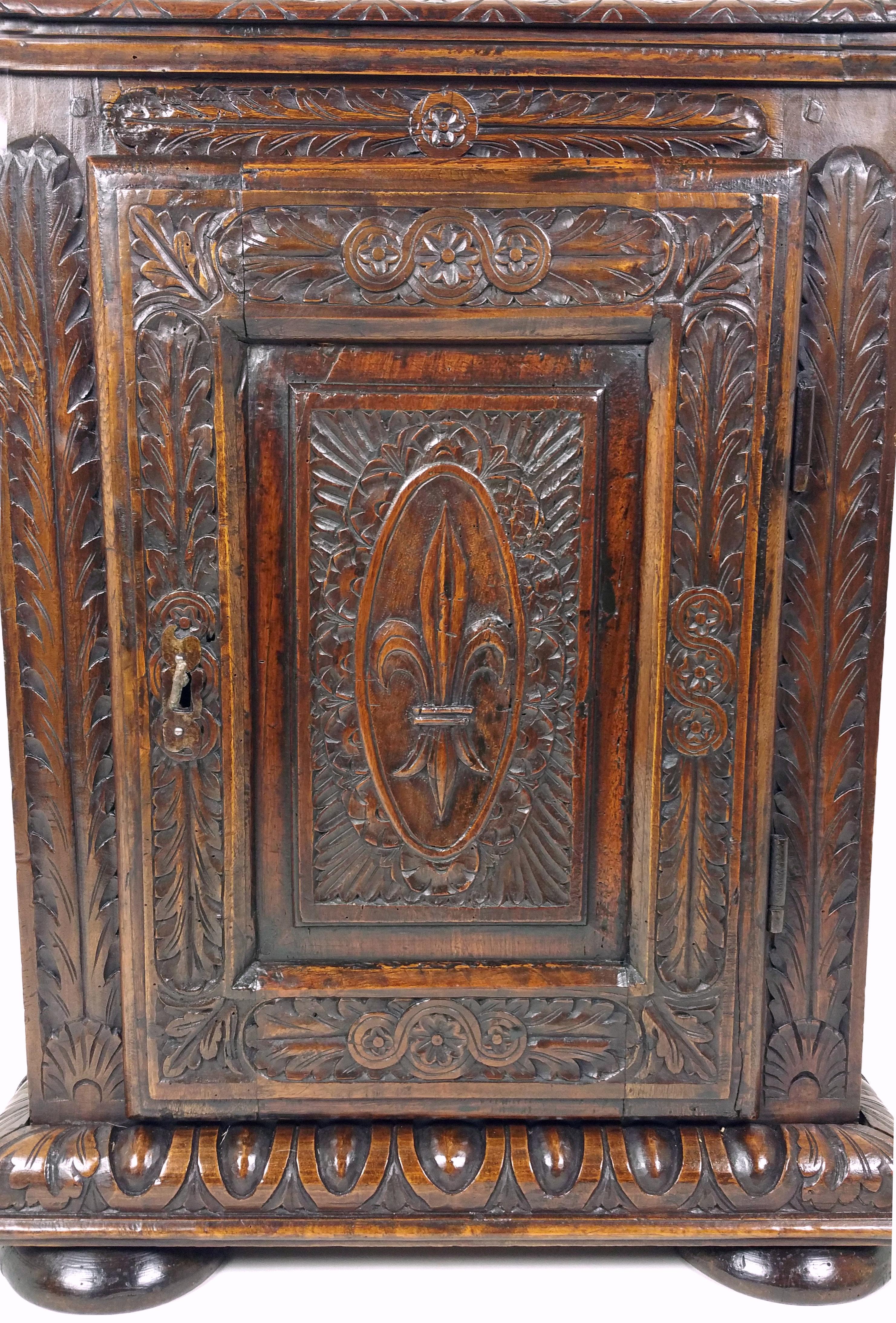 British 18th Century French Carved Walnut Single Door Side Cupboard
