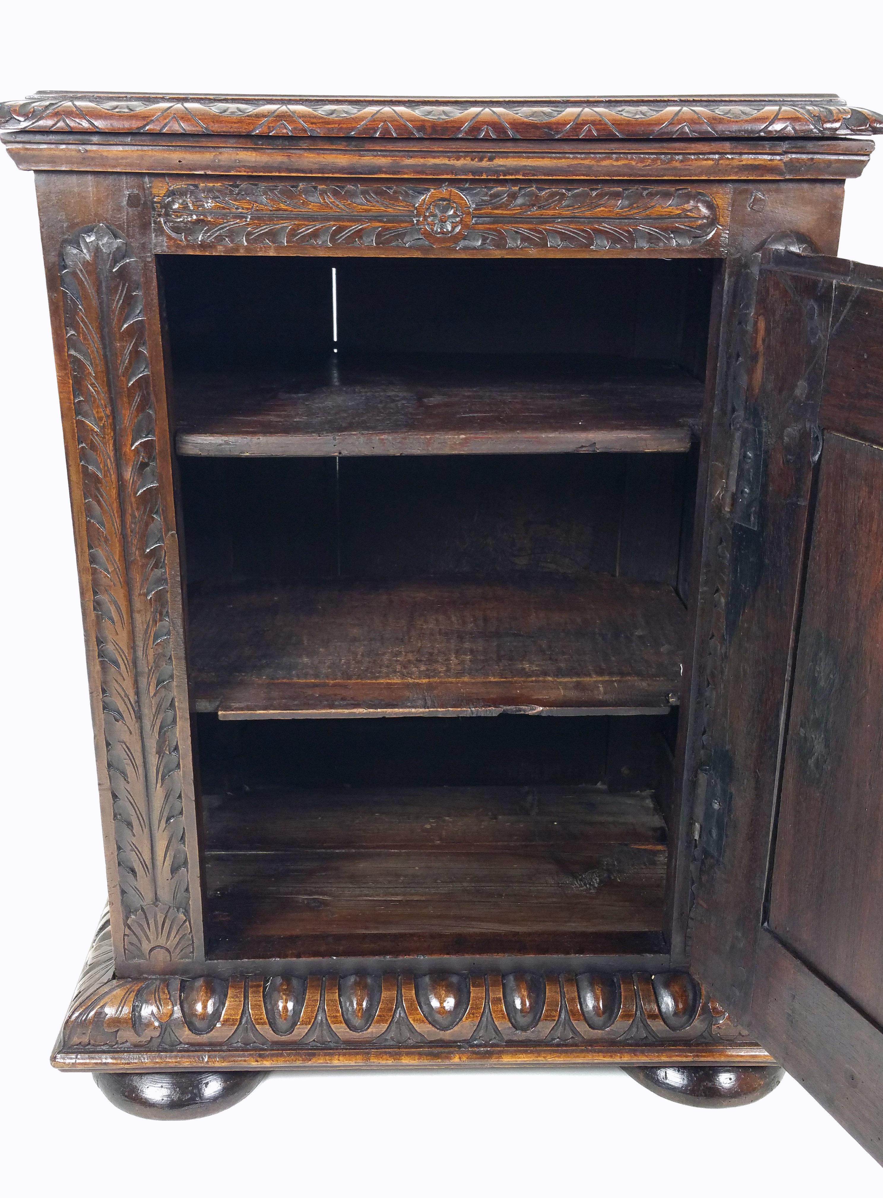 18th Century French Carved Walnut Single Door Side Cupboard 1