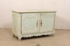 French Painted Wood Cabinet with Carved Doors and Scalloped Skirt - 18th Century