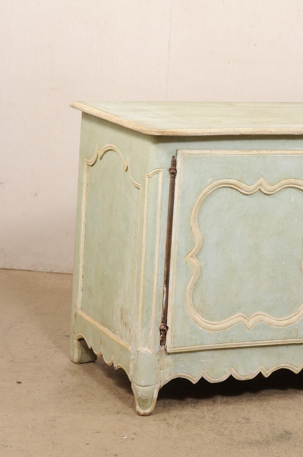 18th C. French Carved-Wood Buffet w/Early Soft Green Paint & Scalloped Skirt In Good Condition For Sale In Atlanta, GA