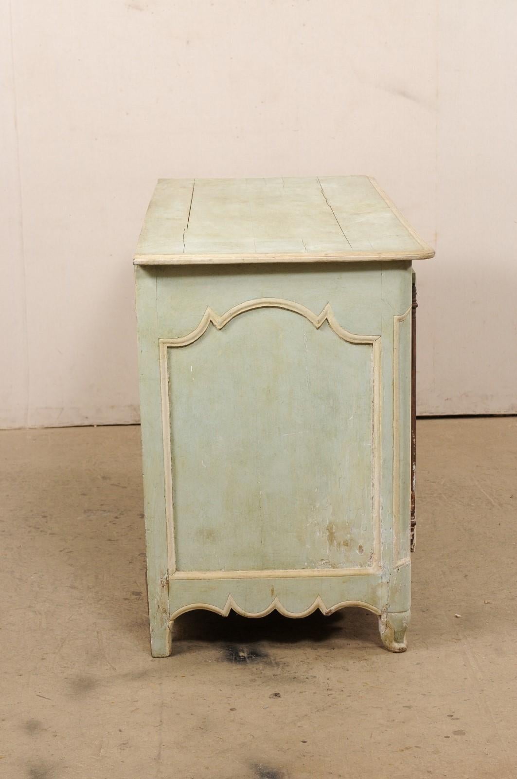 18th C. French Carved-Wood Buffet w/Early Soft Green Paint & Scalloped Skirt For Sale 1