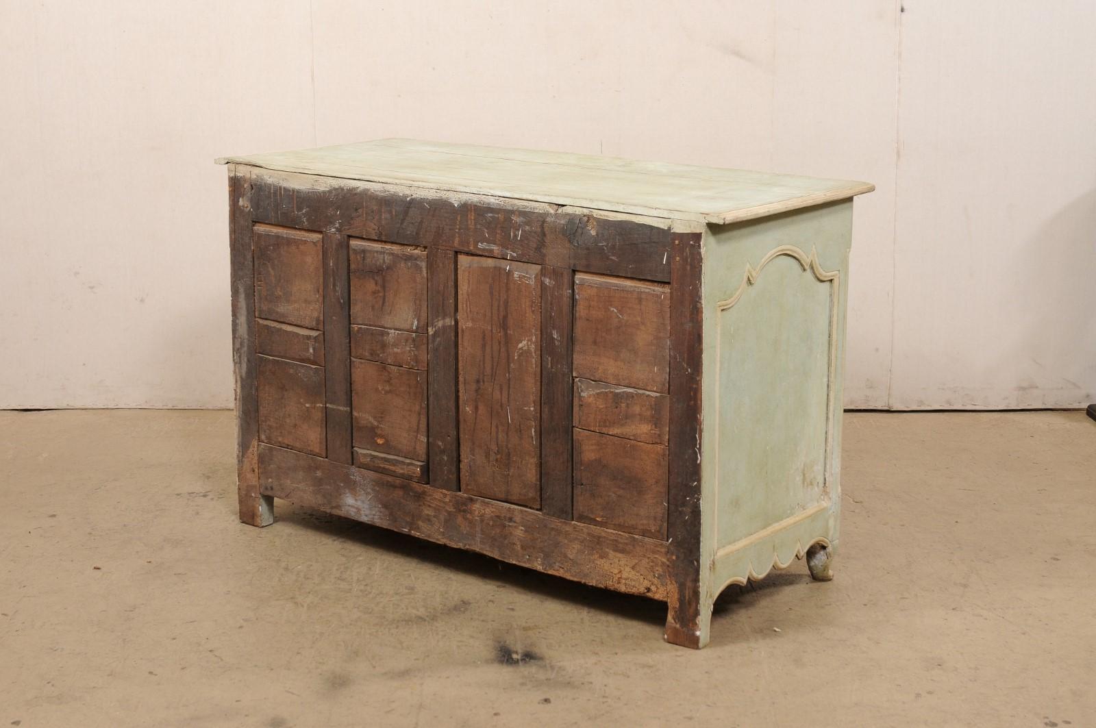 18th C. French Carved-Wood Buffet w/Early Soft Green Paint & Scalloped Skirt For Sale 2