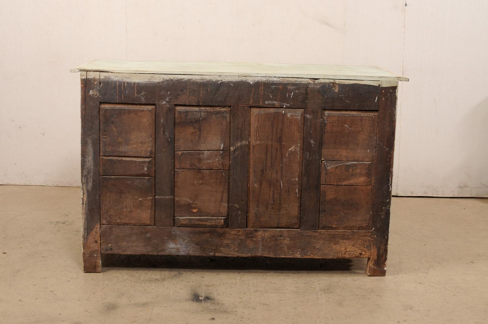 18th C. French Carved-Wood Buffet w/Early Soft Green Paint & Scalloped Skirt For Sale 3