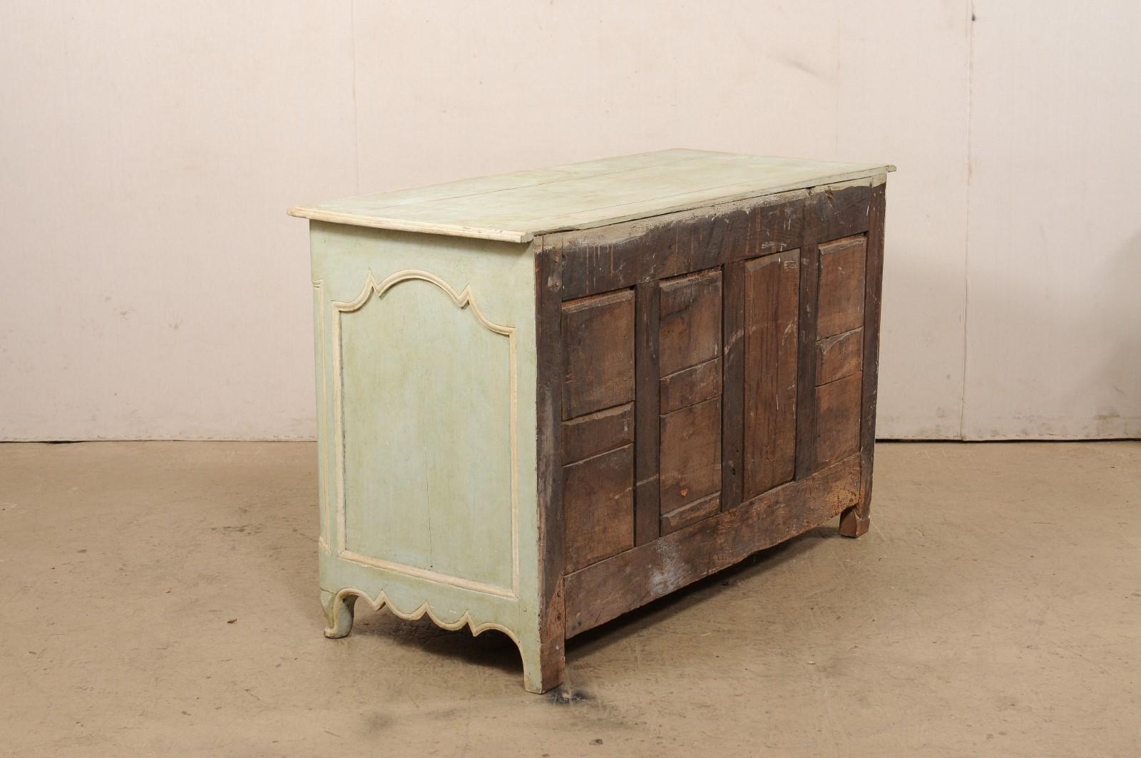 18th C. French Carved-Wood Buffet w/Early Soft Green Paint & Scalloped Skirt For Sale 4