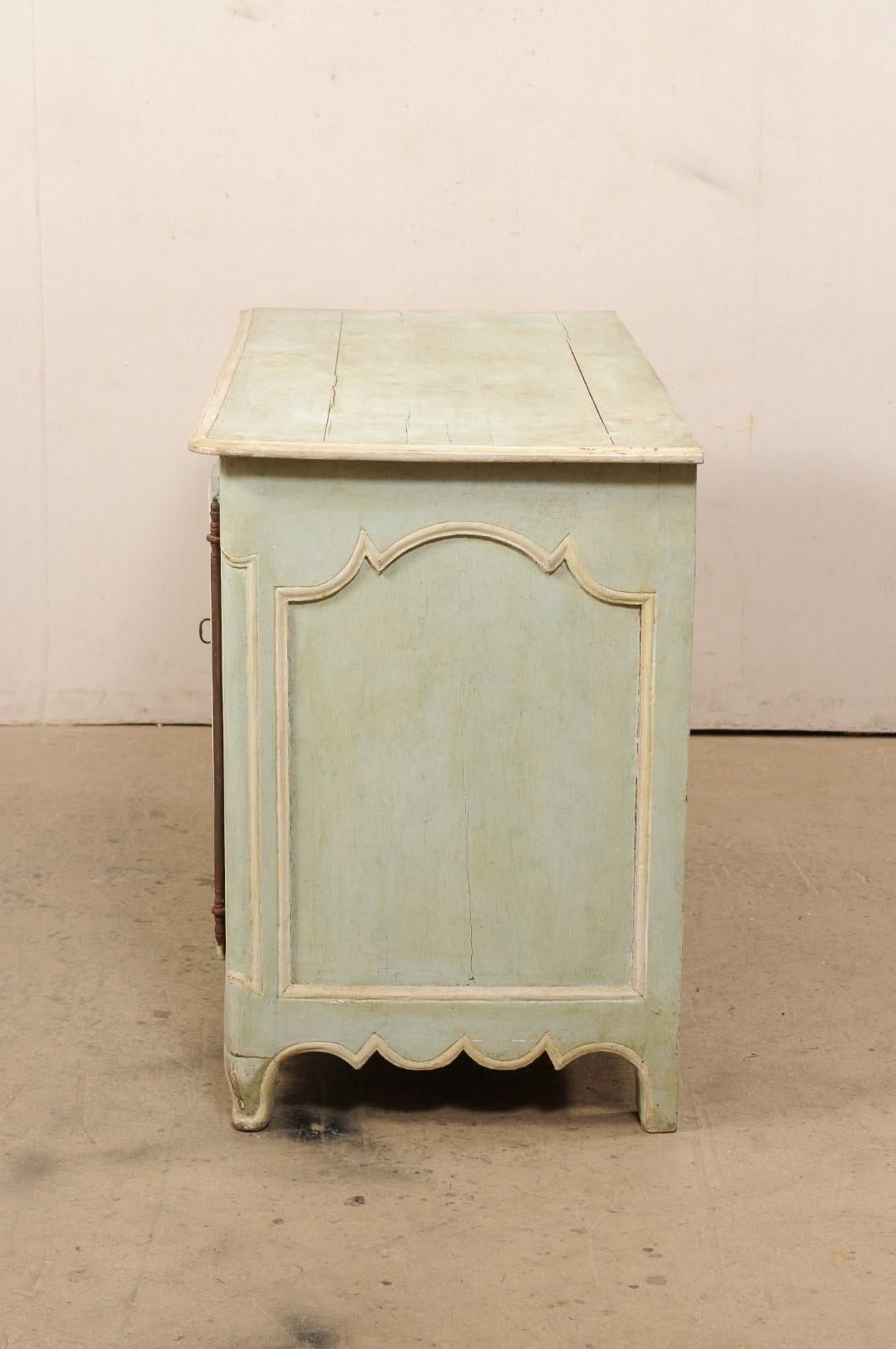 18th C. French Carved-Wood Buffet w/Early Soft Green Paint & Scalloped Skirt For Sale 5