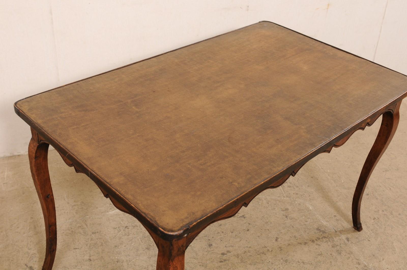 18th C. French Carved-Wood Table with Leather Writing Pad Top For Sale 1