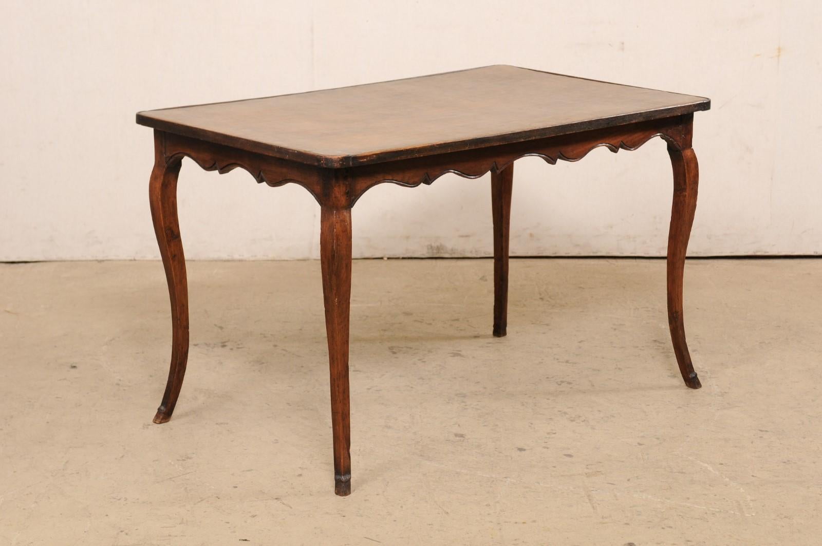 18th C. French Carved-Wood Table with Leather Writing Pad Top For Sale 5