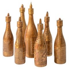 18Th. C Colección Imperio Francés de Botellas Raras de Marquetería de Paja, Juego de 7